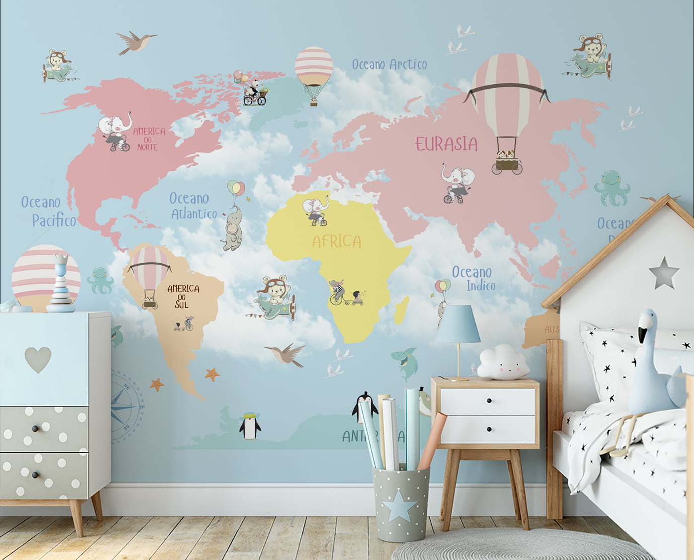 Papel de Parede Infantil Mapa Mundi