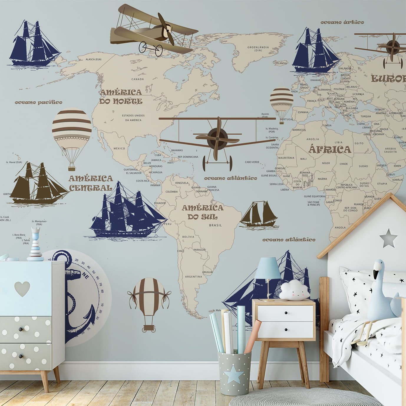 Papel de Parede Infantil Mapa Mundi