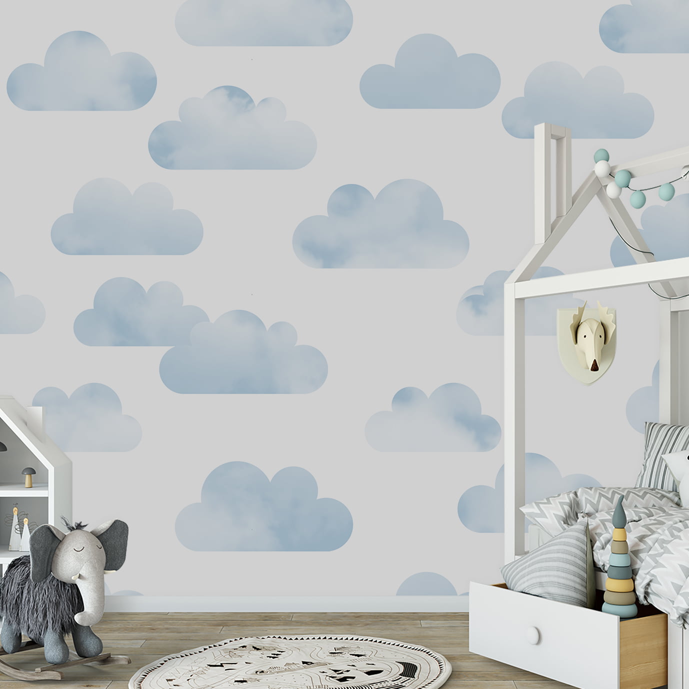 Papel de Parede Infantil Nuvens Aquarela