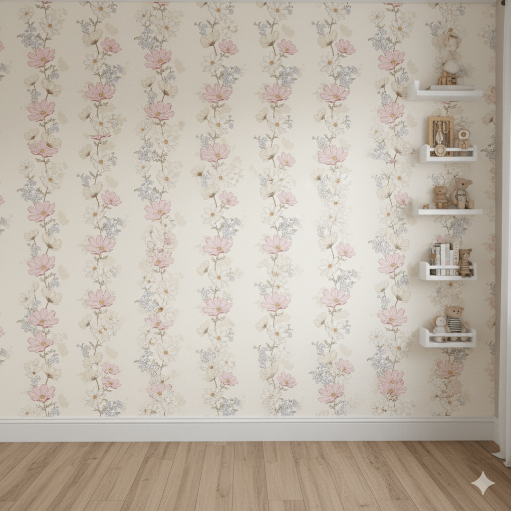Papel De Parede Floral Delicado  Rosa-claro VR768