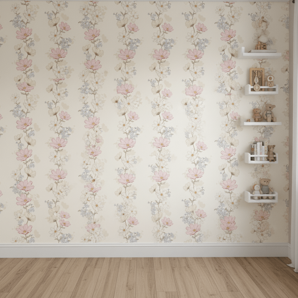 Papel De Parede Floral Delicado  Rosa-claro VR768