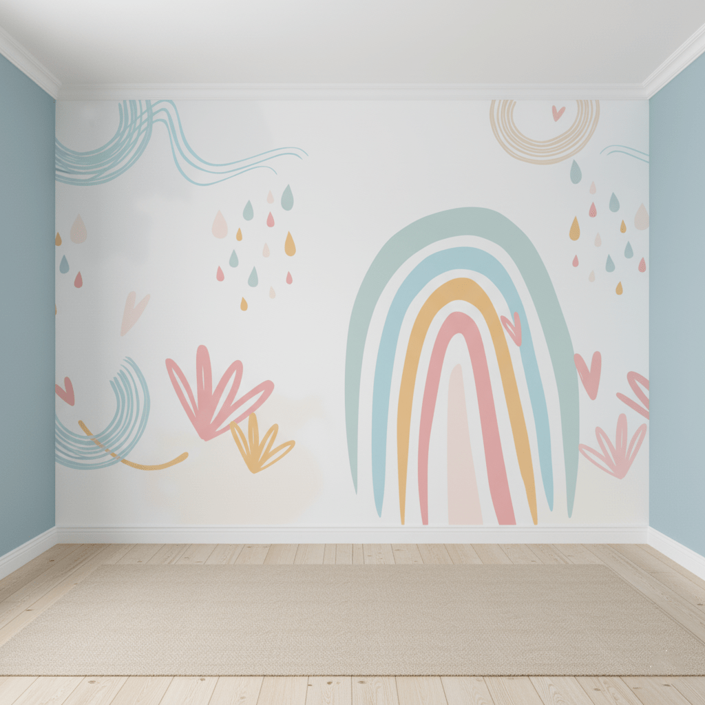 Papel De Parede Infantil Arco-íris Em Tons Candy Color  Rosa-claro VR766