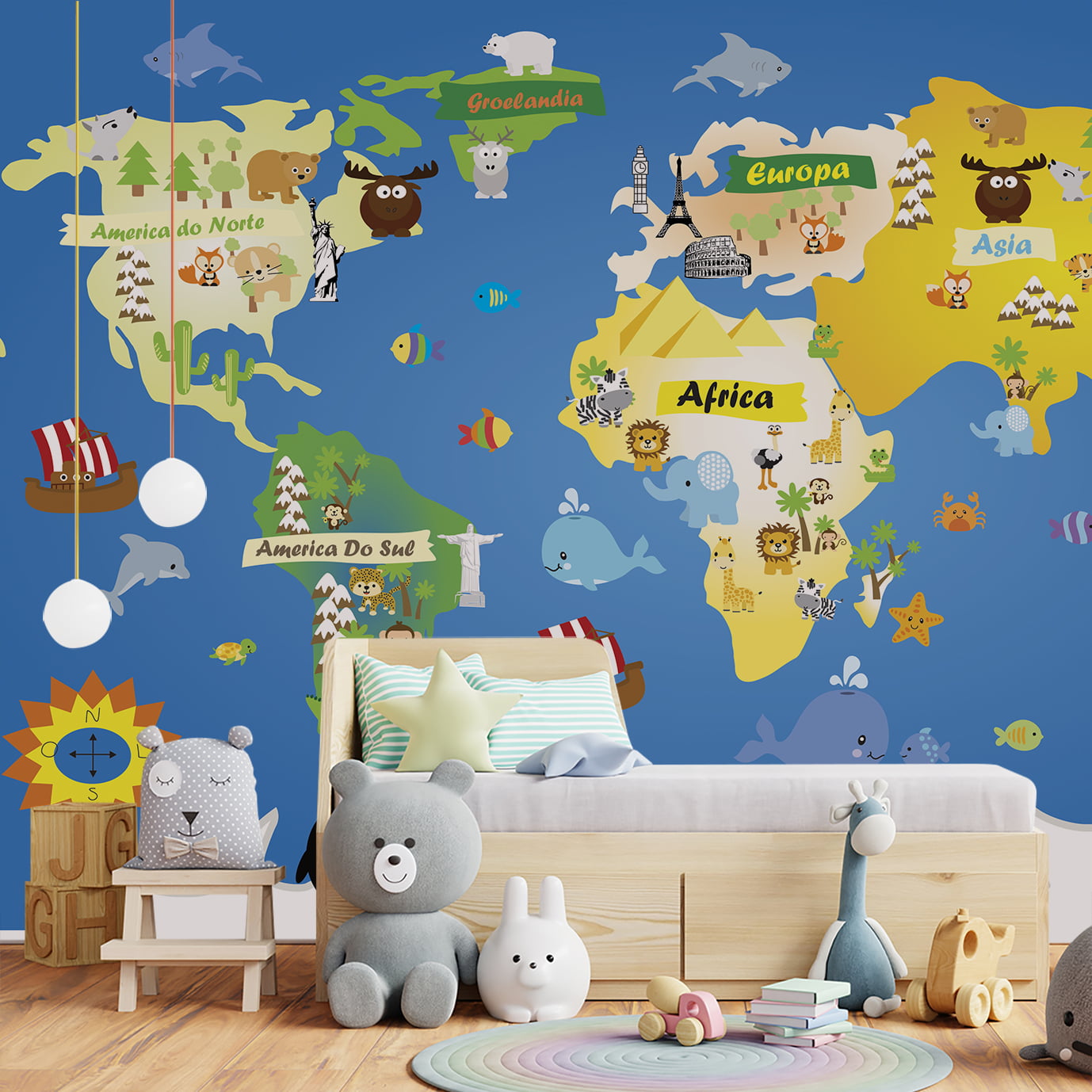 Papel de Parede Infantil Mapa Mundi