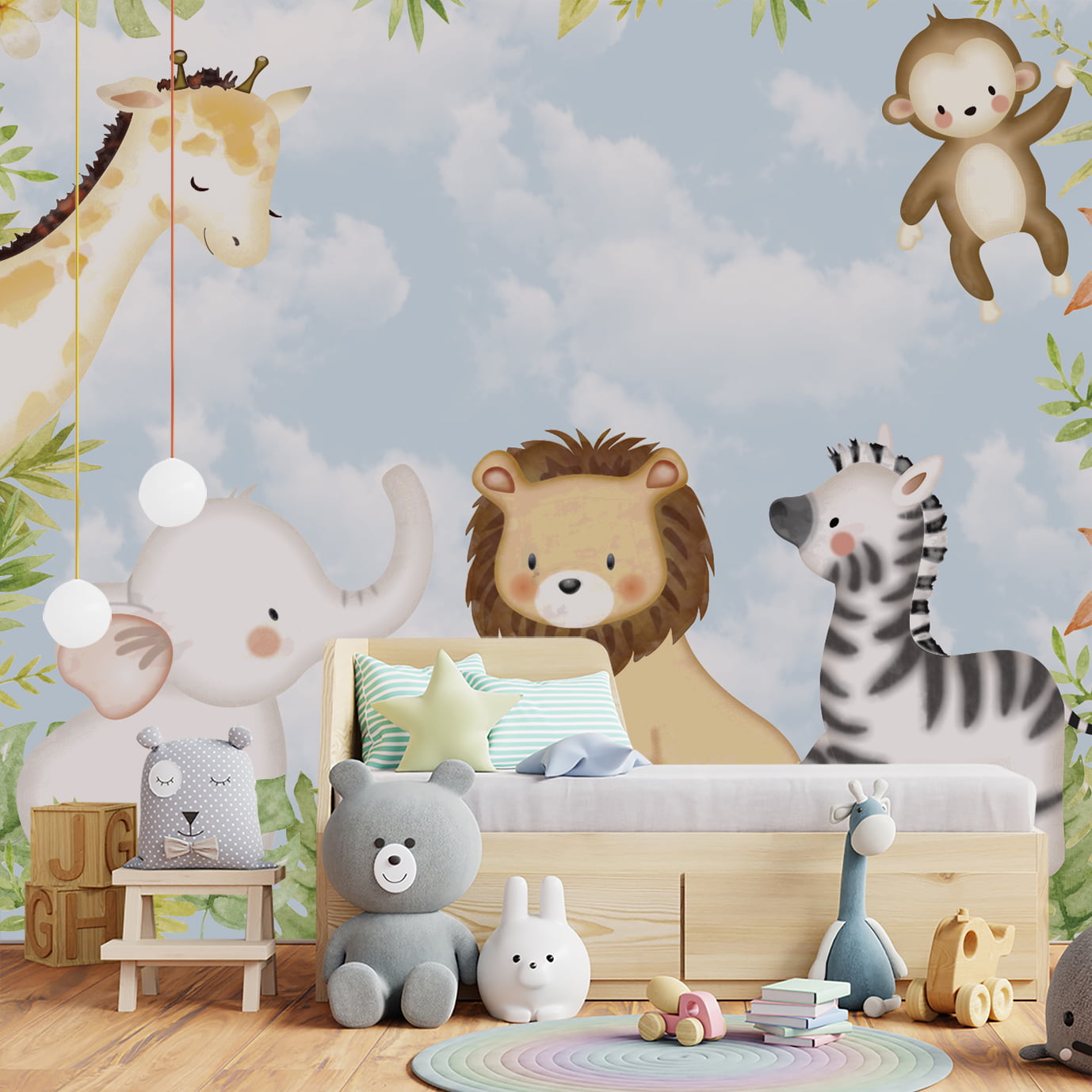 Papel De Parede Infantil Safari Floresta Para Quarto De Bebê