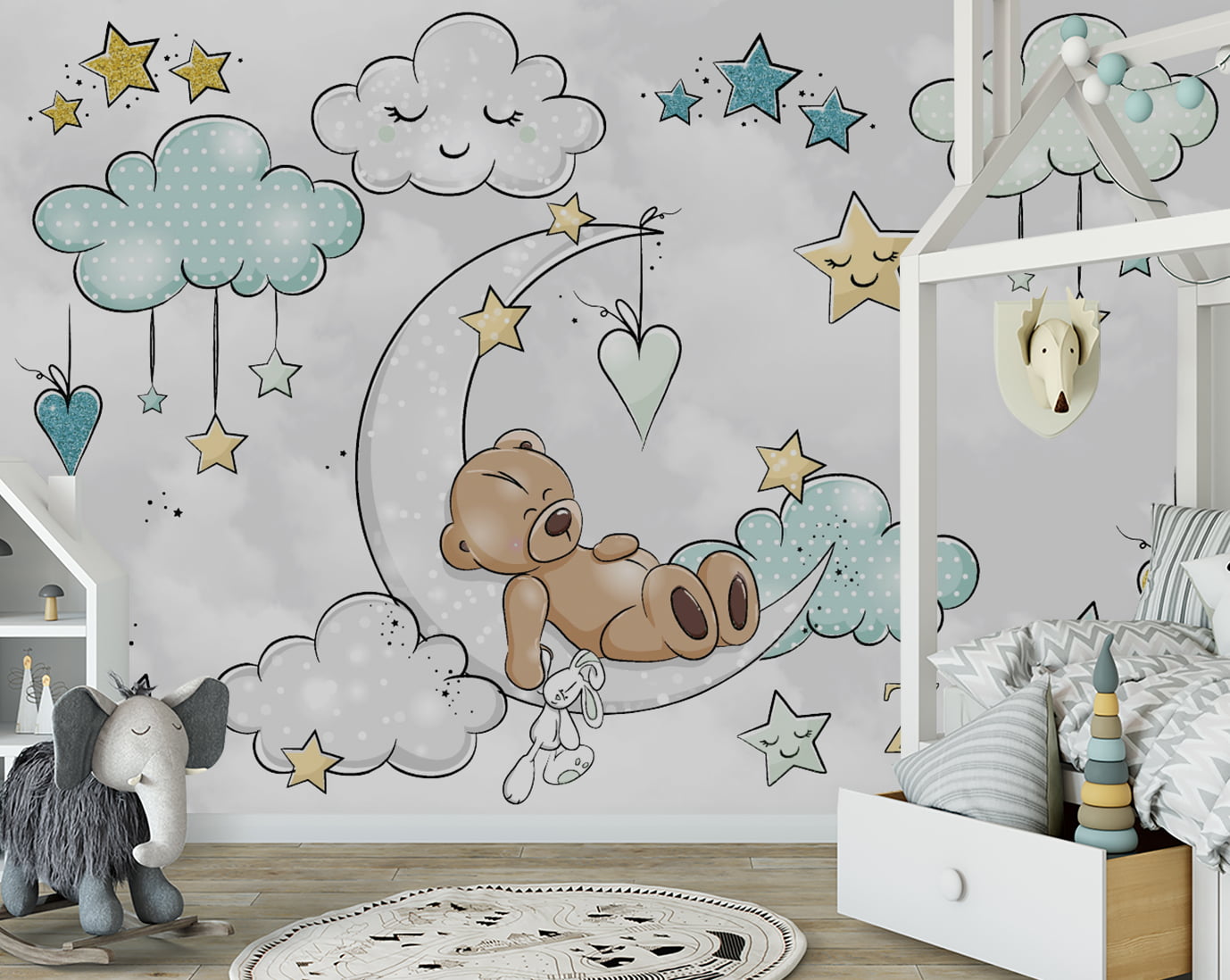 Papel de Parede Infantil Ursinho nas Nuvens