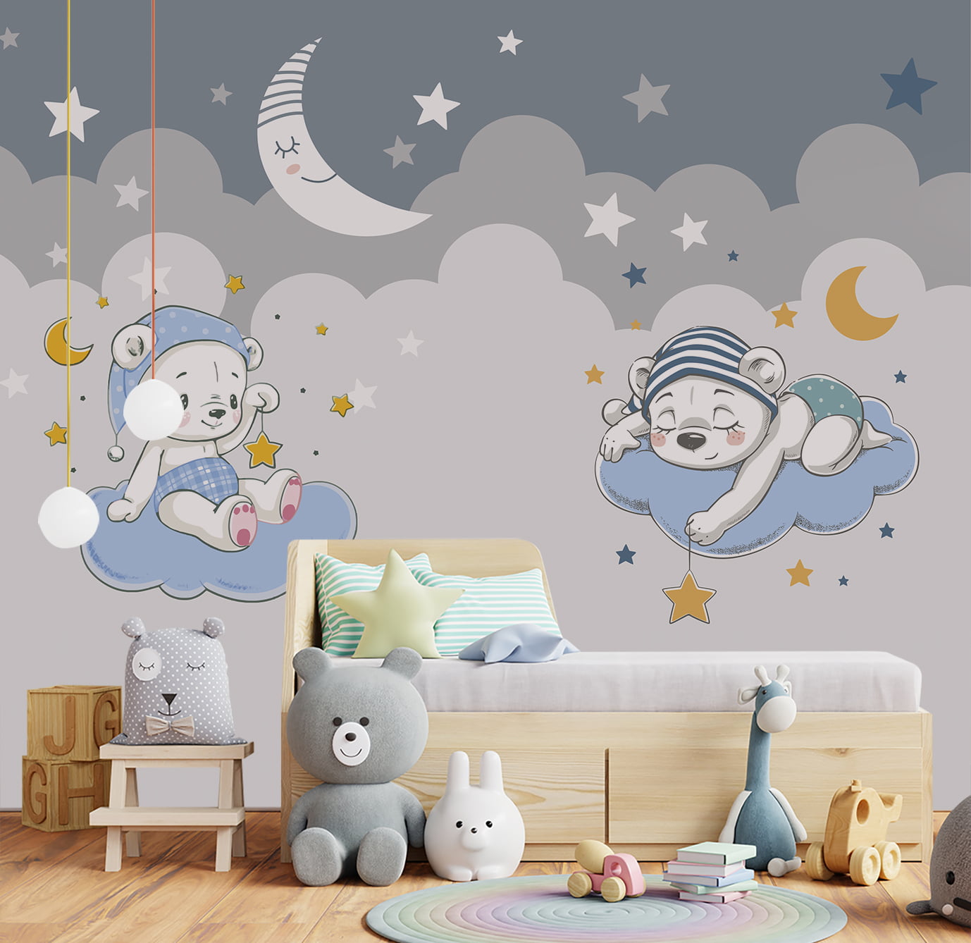 Papel de Parede Infantil Ursinho nas Nuvens