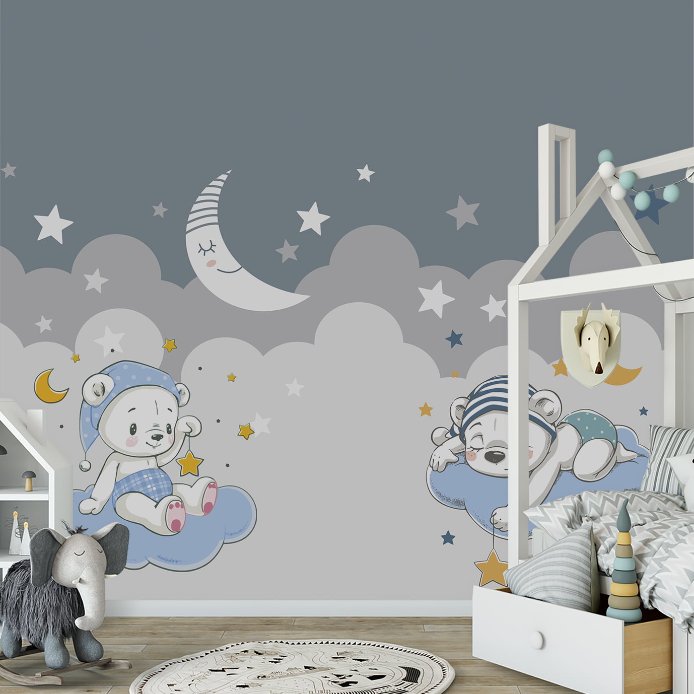 Papel de Parede Infantil Ursinho nas Nuvens