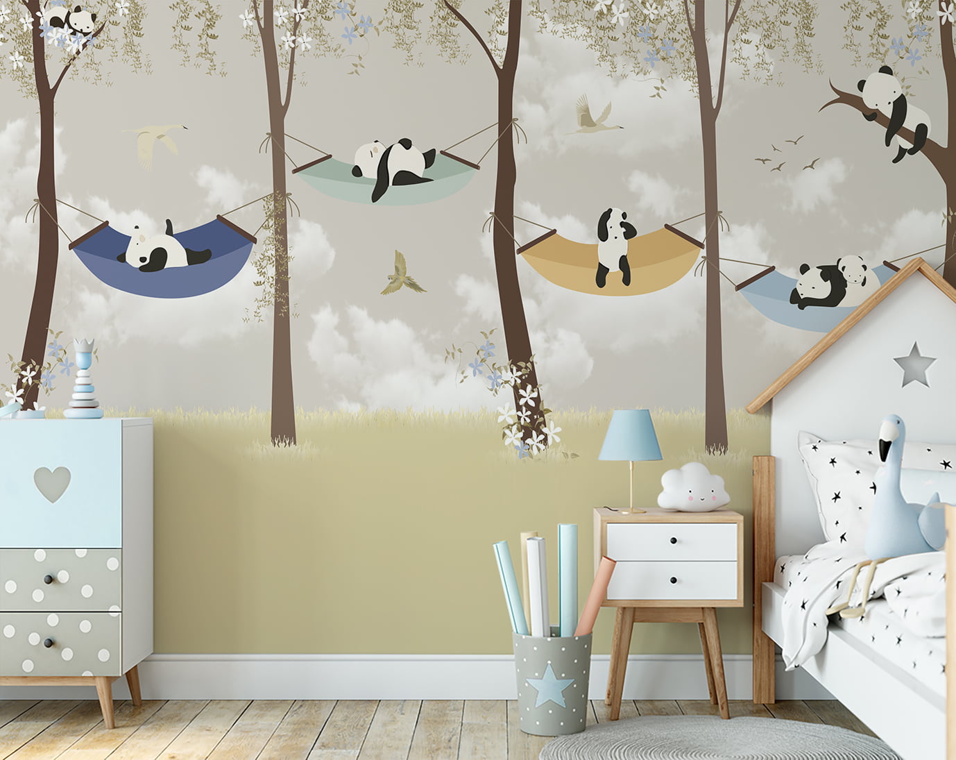 Papel de parede para quarto de bebê infantil Urso Panda