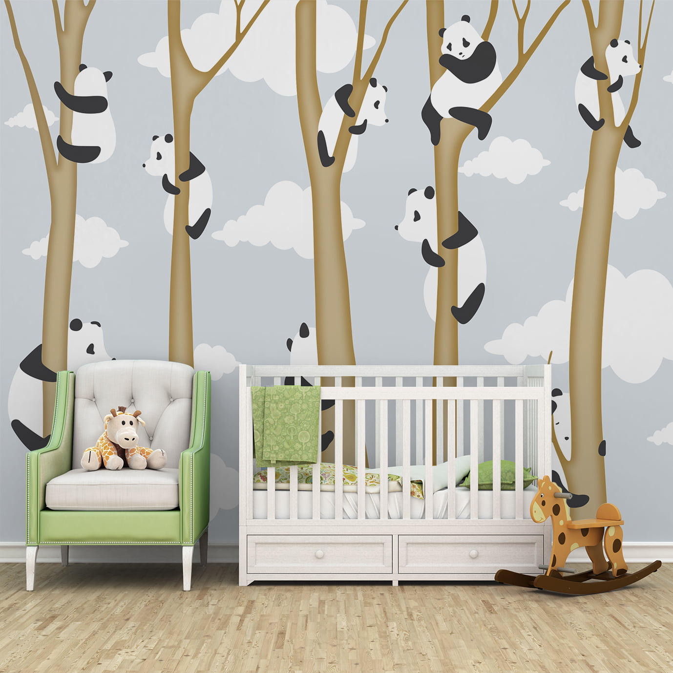 Adesivo de parede árvore com ursos panda