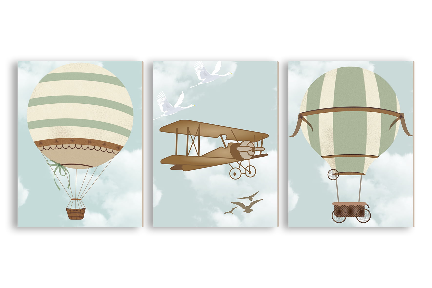 Placas Decorativas Aviões Balões Verde Menino - PC77