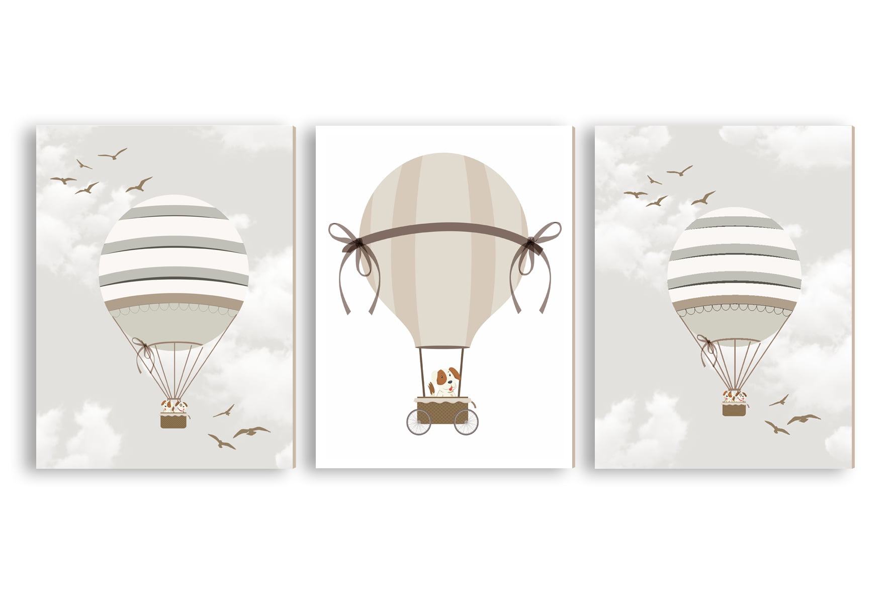 Placas Decorativas Aviões Balões Vintage Marrom - PC32