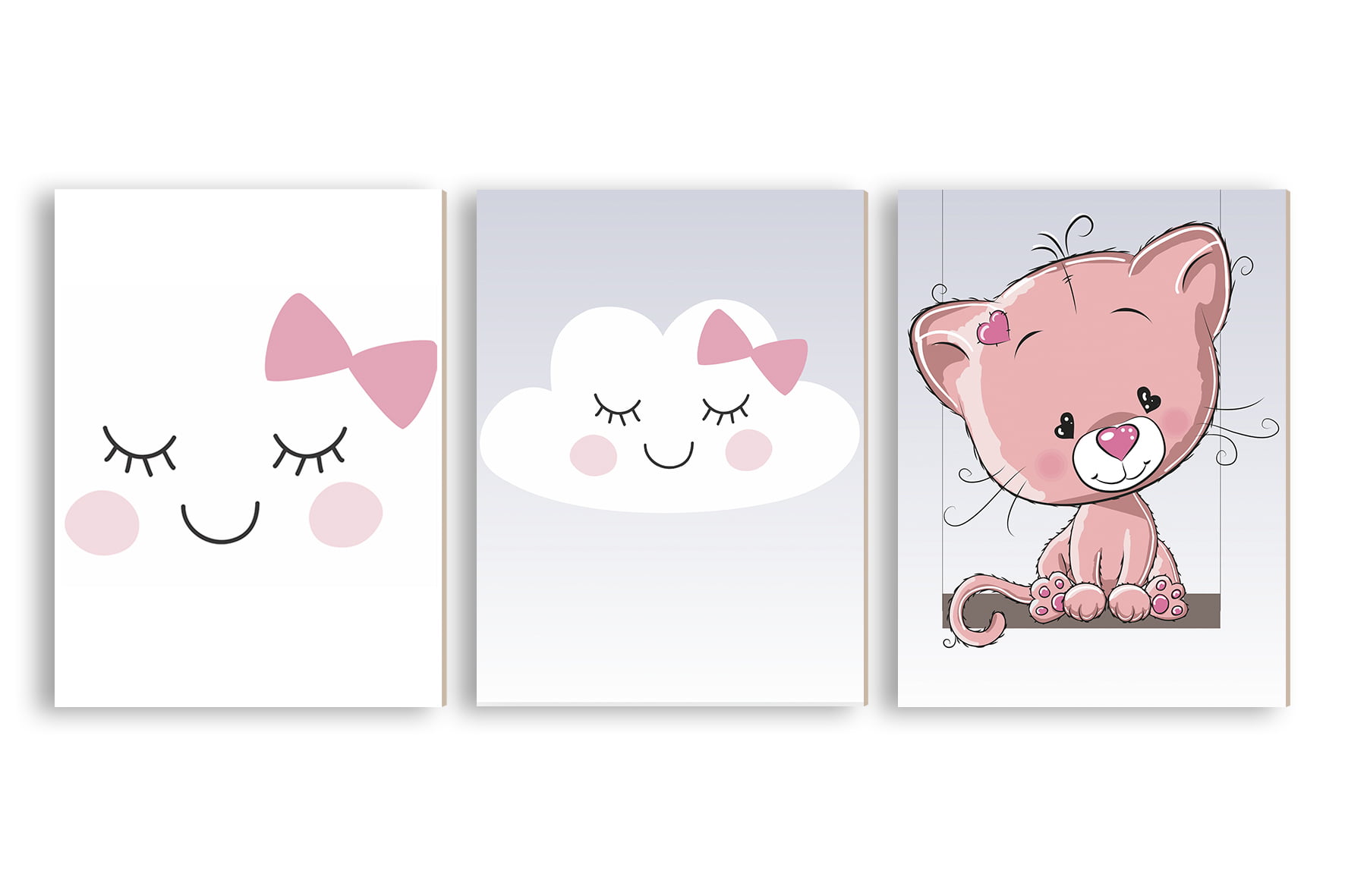 Placas Decorativas Nuvens Gatinhos Rosa Menina - PC58