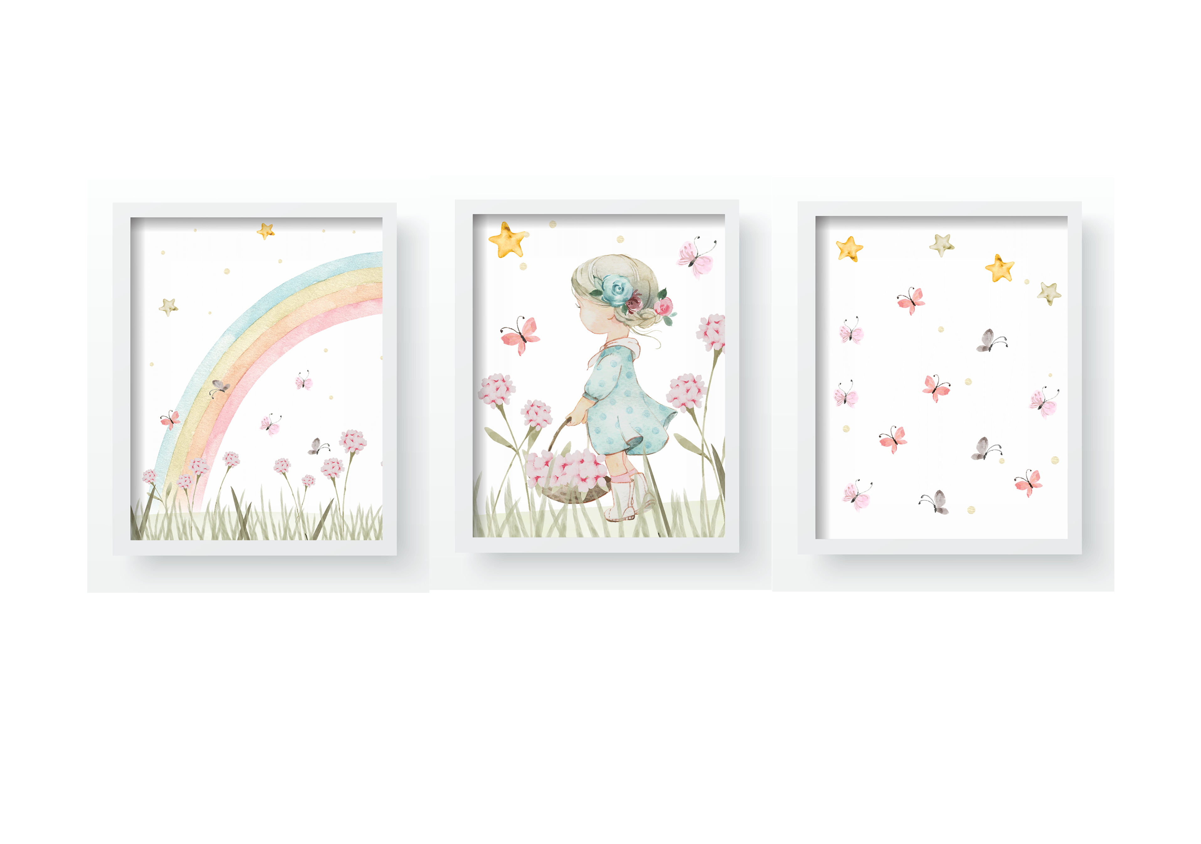 Quadro Decorativo Infantil Arco Íris Flores Campo Menina Personalizado Moldura MDF QD563 Papel de parede  infantil, Enxovais para Bebê, Kits Berço, Kit Cama, faixa decorativa, régua do crescimento, quadros decorativos infantil.