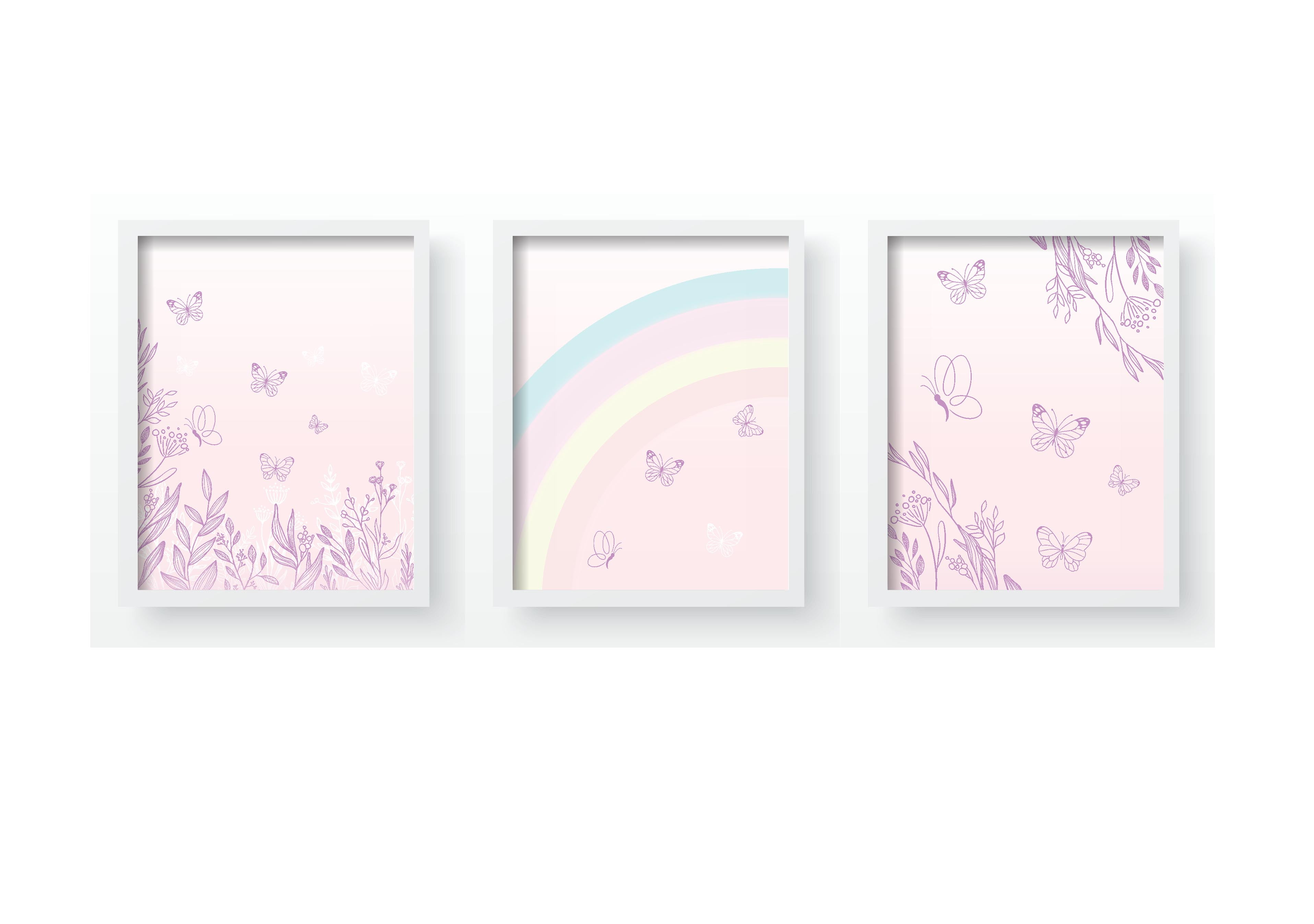 Quadro Decorativo Infantil Borboletas Rosa Jardim Encantado Personalizado Moldura MDF QD631