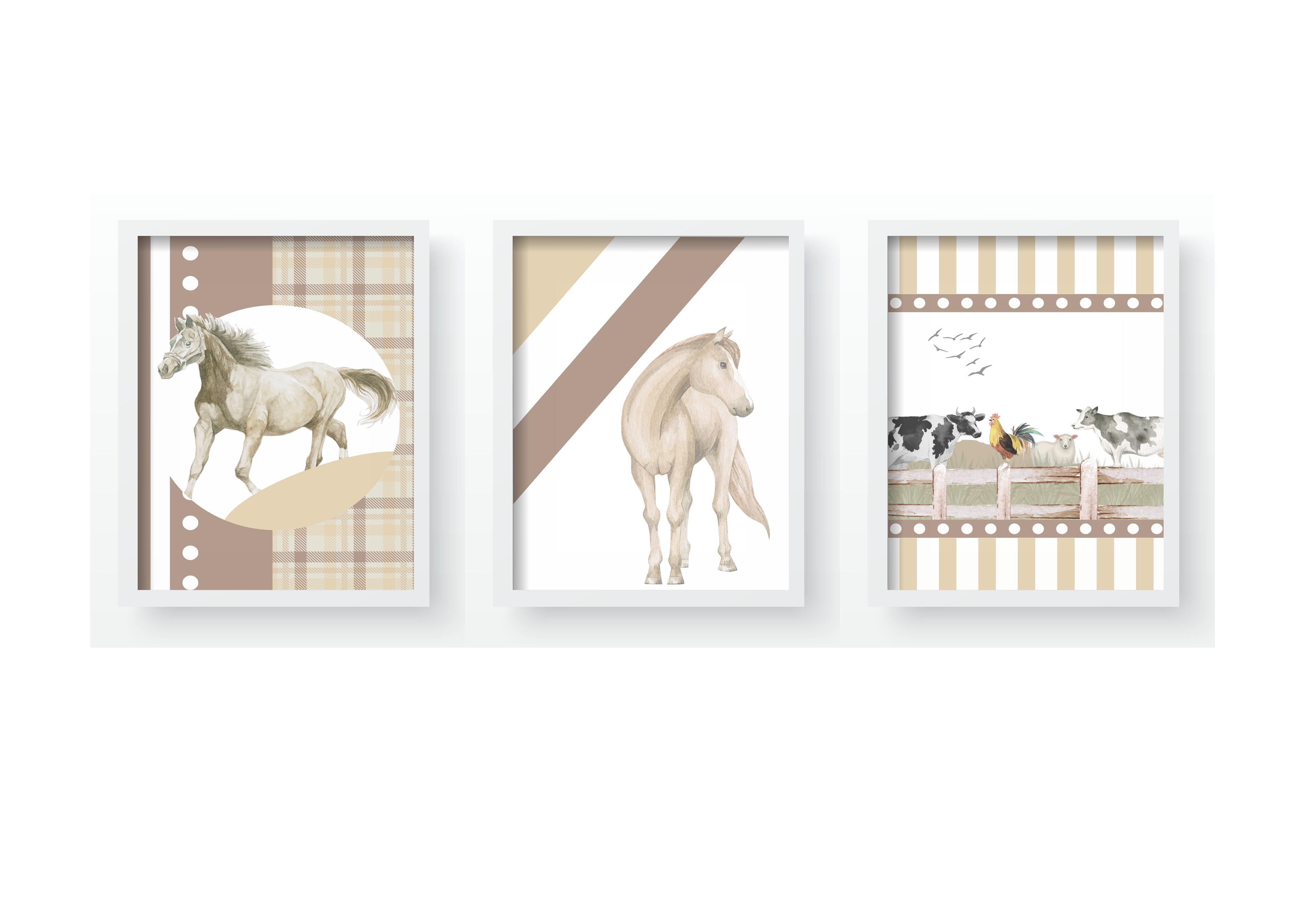 Quadro Decorativo Infantil Cavalos Fazenda Campo Animais Personalizado Moldura MDF QD593 Papel de parede  infantil, Enxovais para Bebê, Kits Berço, Kit Cama, faixa decorativa, régua do crescimento, quadros decorativos infantil.