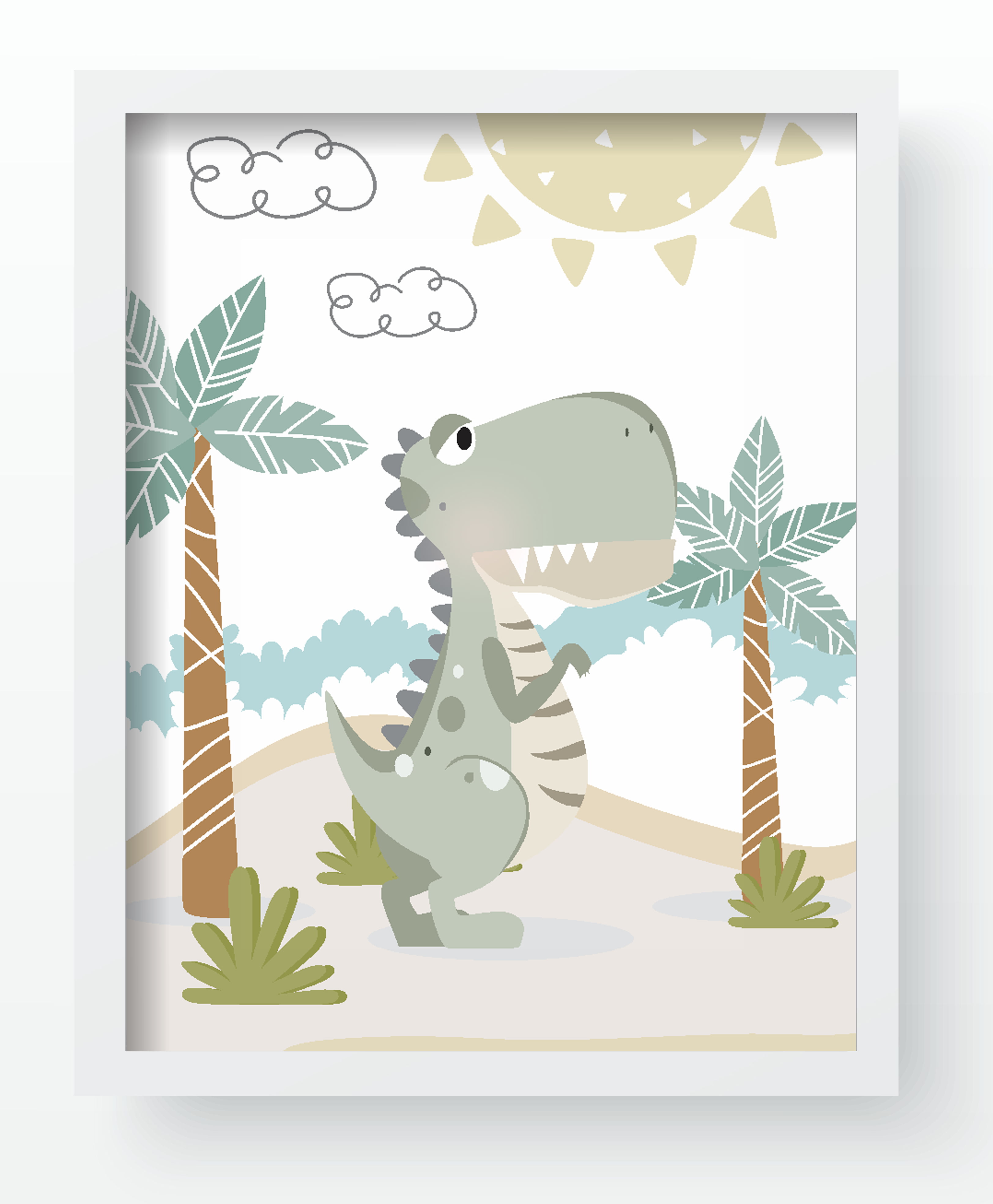 Quadro Decorativo Infantil Dinossauros Praia Mar - QD417