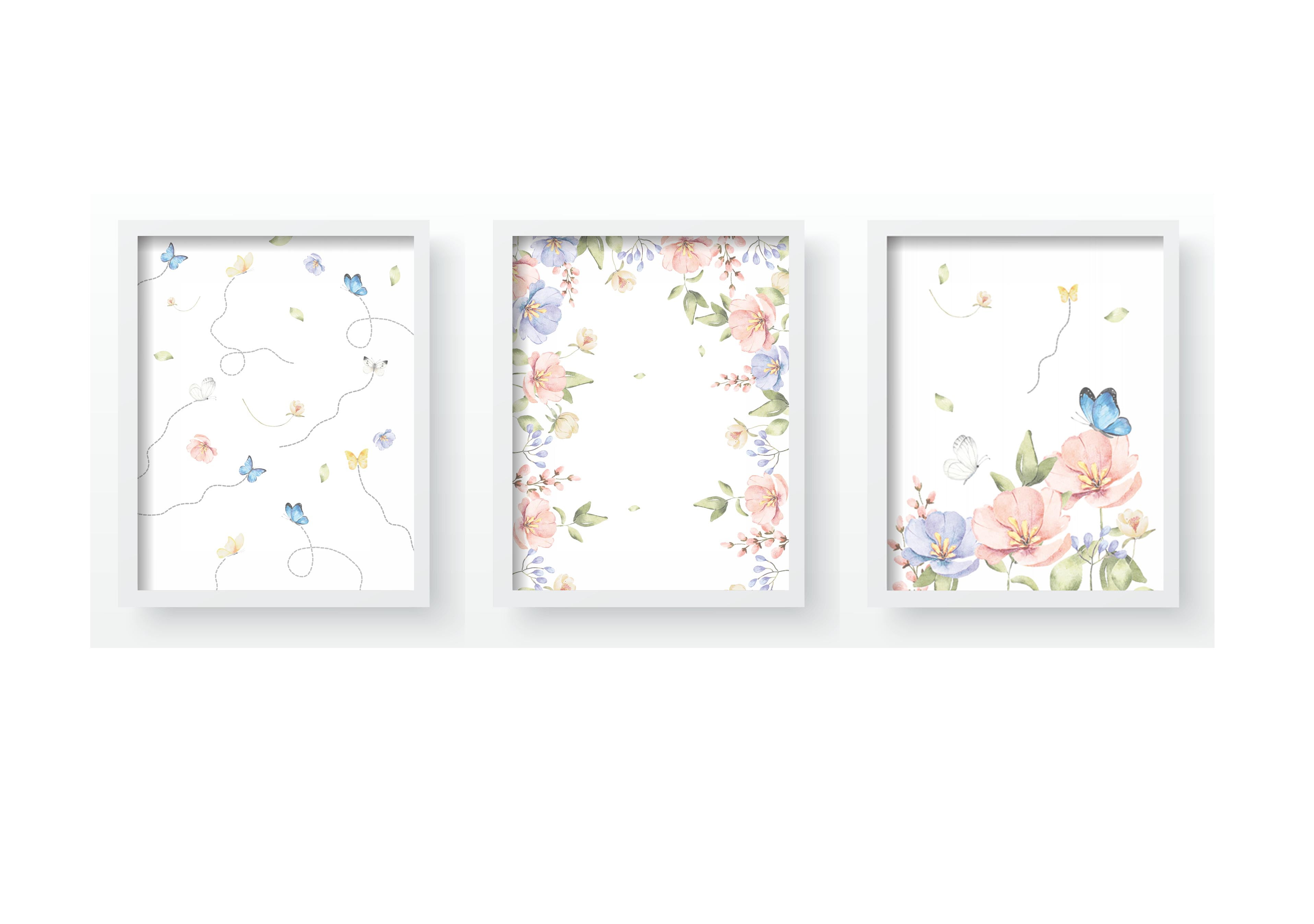 Quadro Decorativo Infantil Flores Borboletas Delicado Menina Personalizado Moldura MDF - QD567