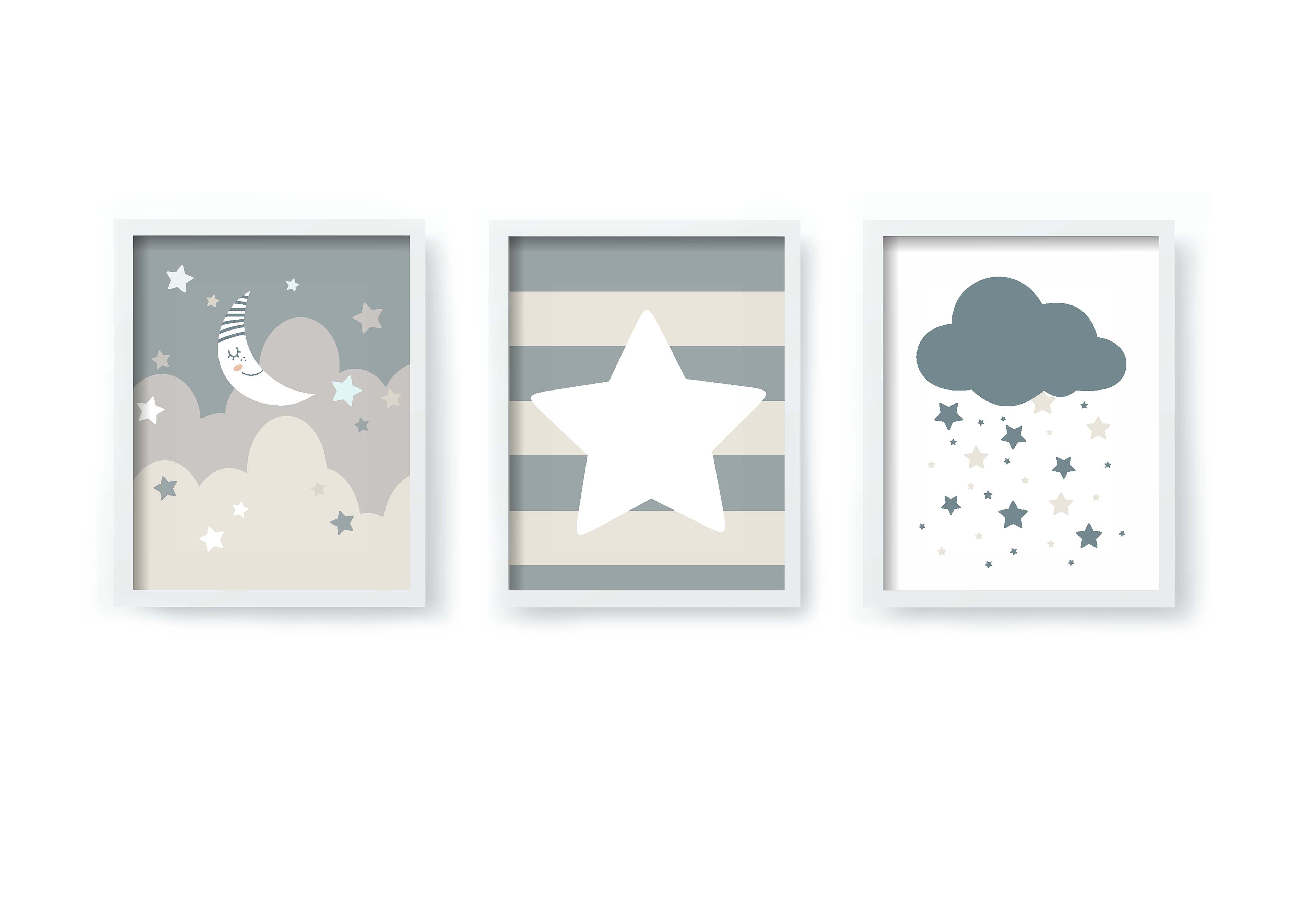 Quadro Decorativo Infantil Personalizado Lua Nuvens Céu Azul  Moldura MDF QD683