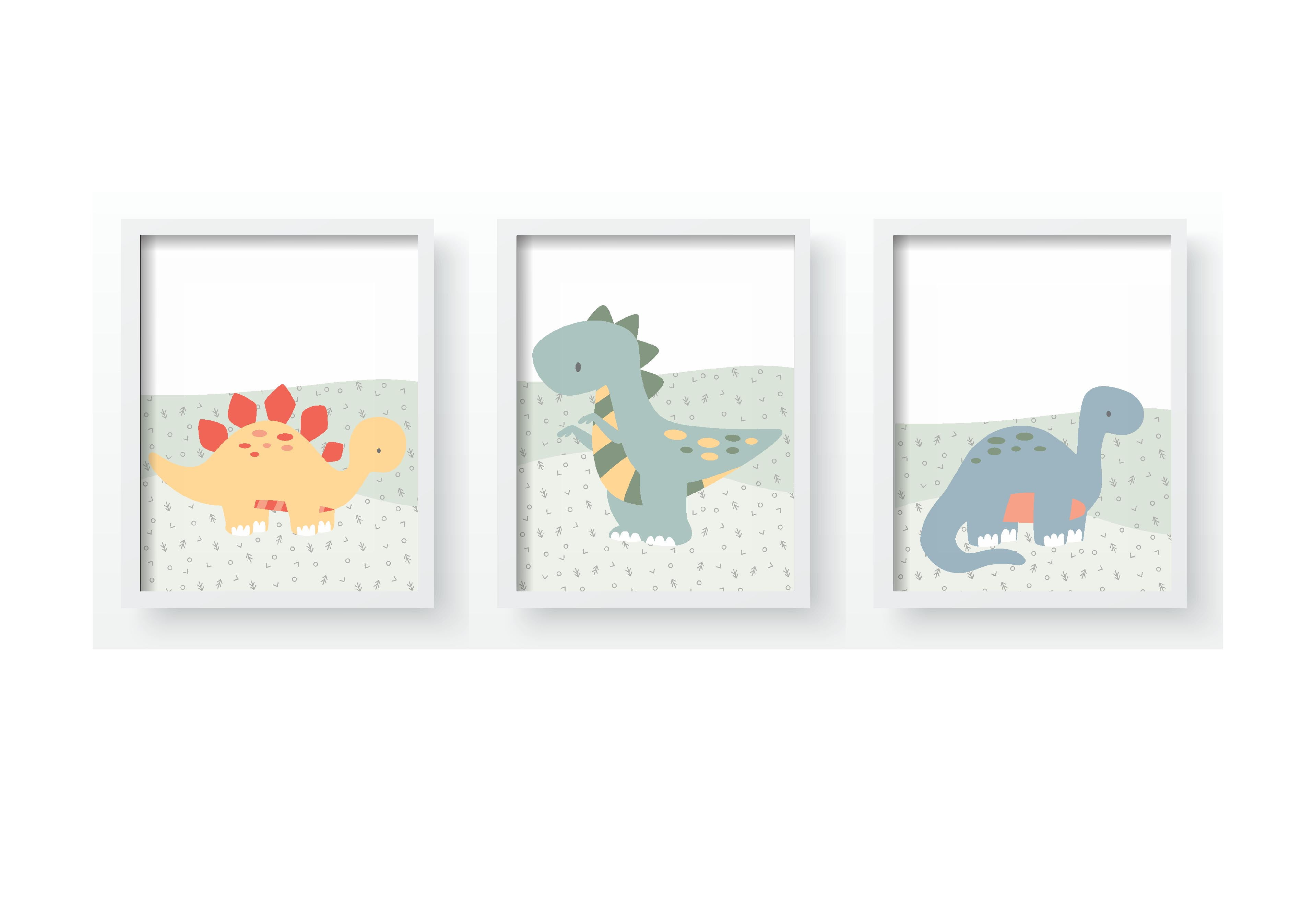 Quadro Decorativo Infantil Personalizado Moldura MDF Dinossauros Montanhas Menino QD265 Papel de parede  infantil, Enxovais para Bebê, Kits Berço, Kit Cama, faixa decorativa, régua do crescimento, quadros decorativos infantil.