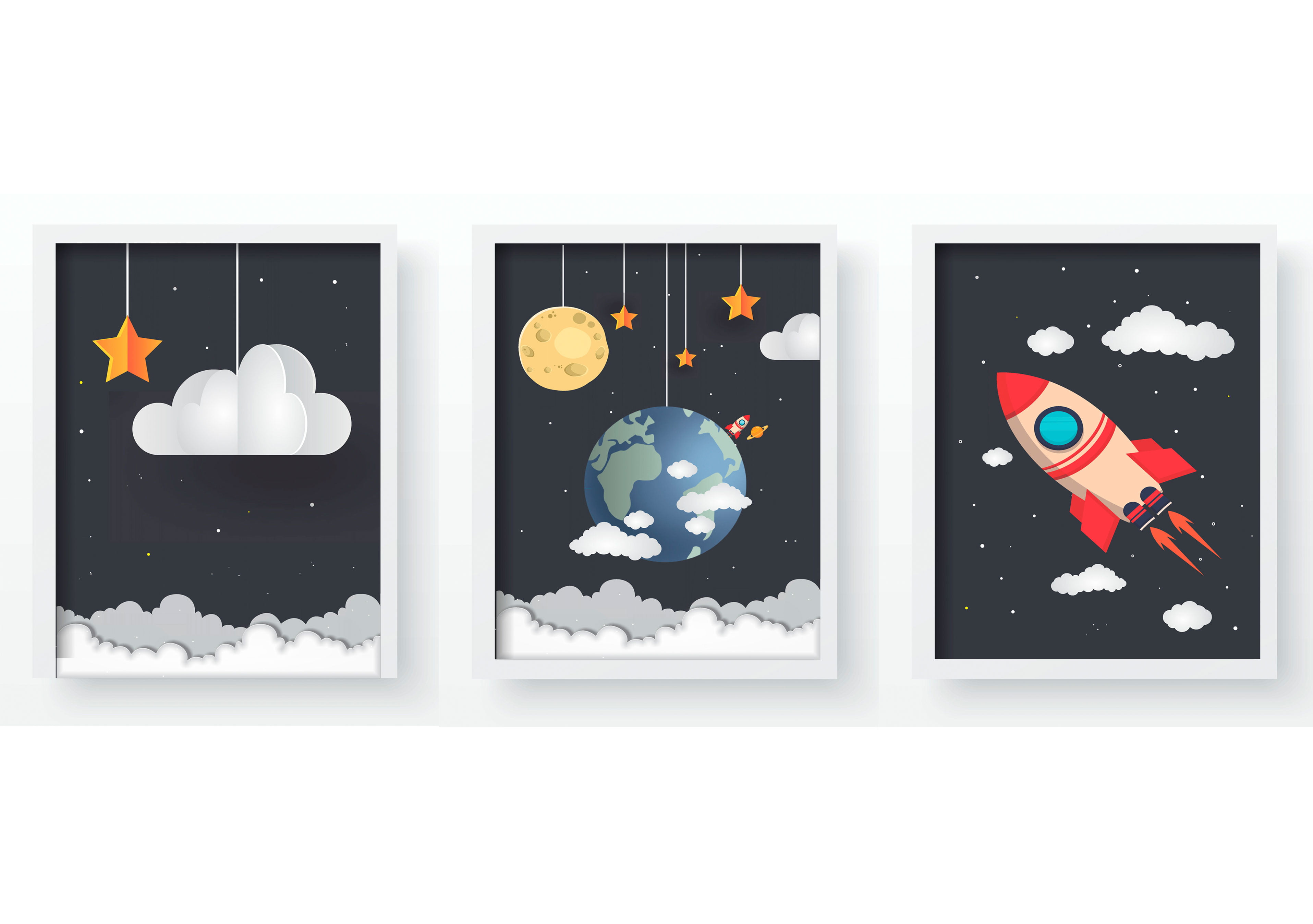 Quadro Decorativo Infantil Personalizado Moldura MDF Foguete Astronauta Espaço Planetas QD248 Papel de parede  infantil, Enxovais para Bebê, Kits Berço, Kit Cama, faixa decorativa, régua do crescimento, quadros decorativos infantil.