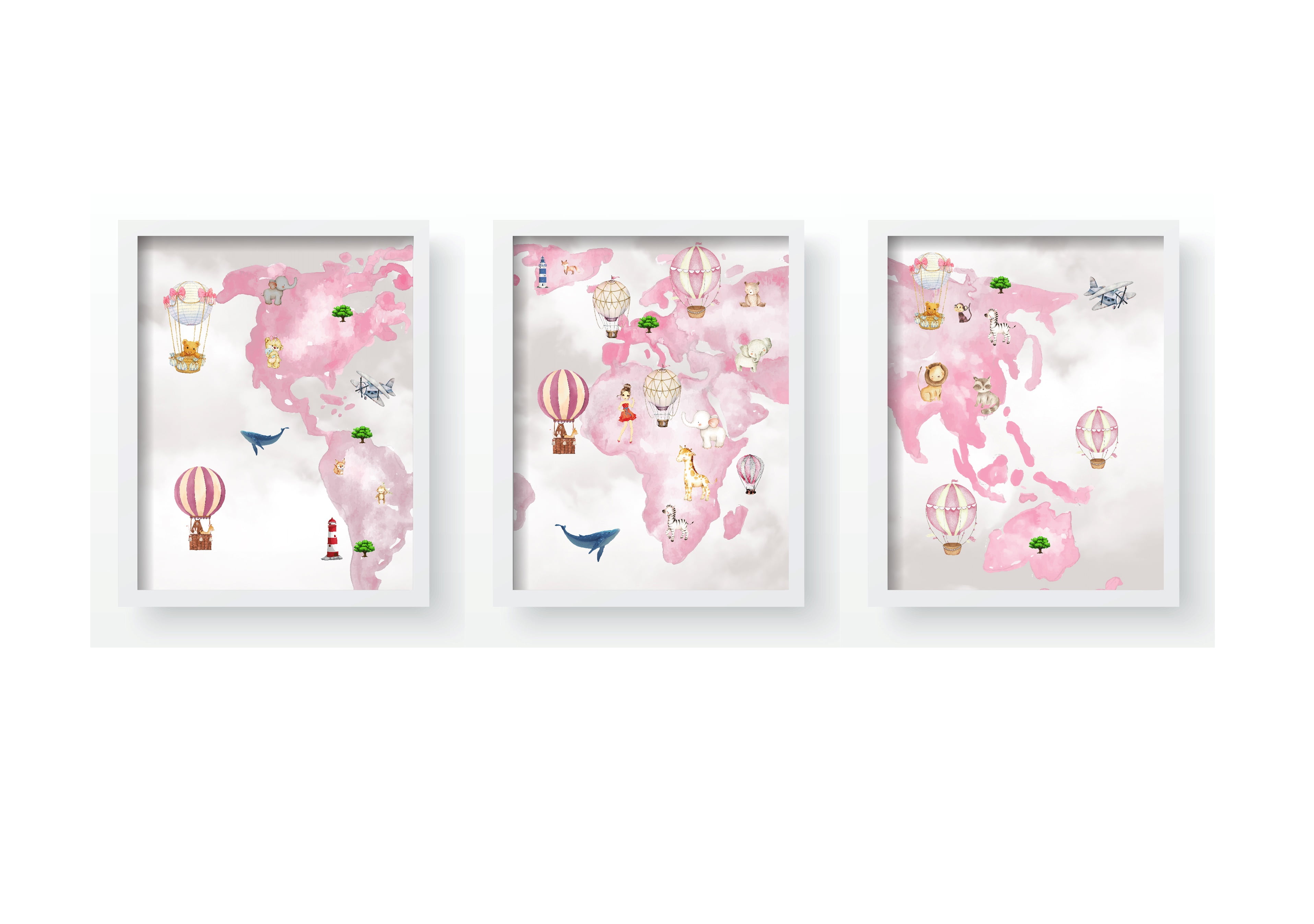 Quadro Decorativo Infantil Personalizado Moldura MDF Mapa Mundi Rosa Menina QD159 Papel de parede  infantil, Enxovais para Bebê, Kits Berço, Kit Cama, faixa decorativa, régua do crescimento, quadros decorativos infantil.