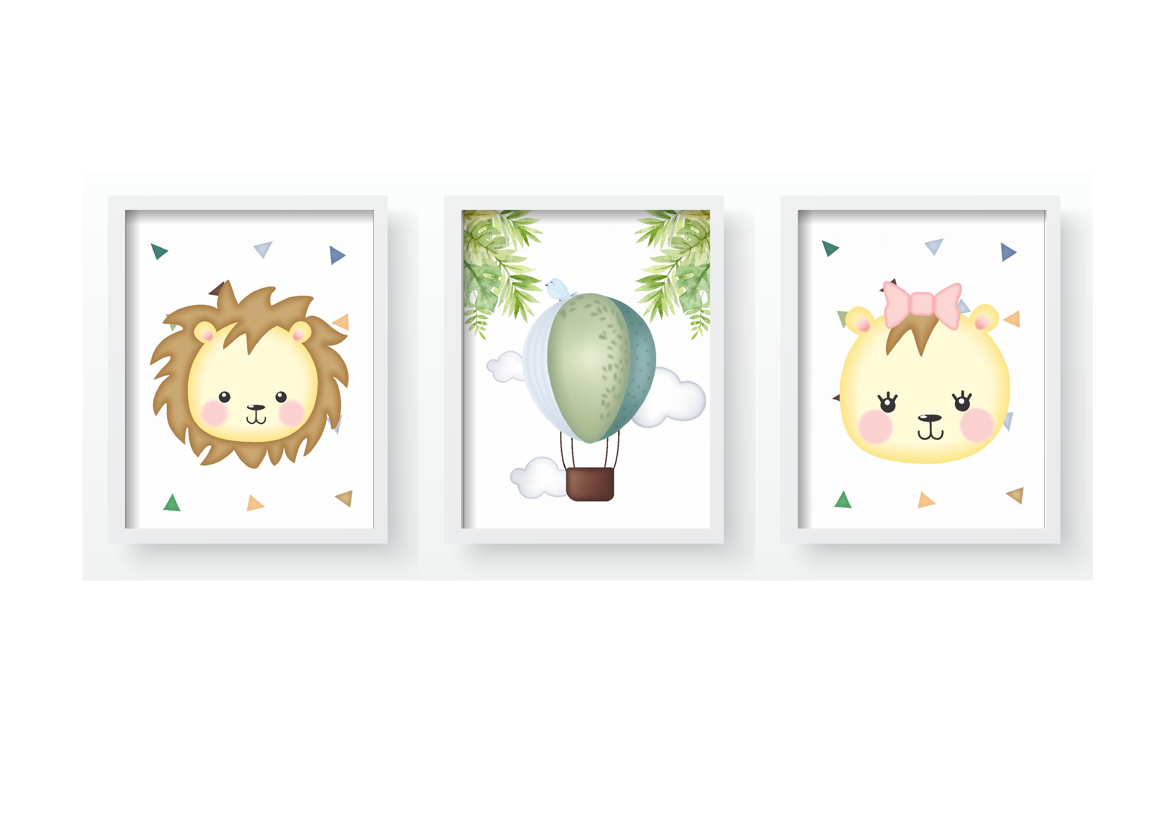 Quadro Decorativo Infantil Personalizado Moldura MDF Safari Baby Leão QD205