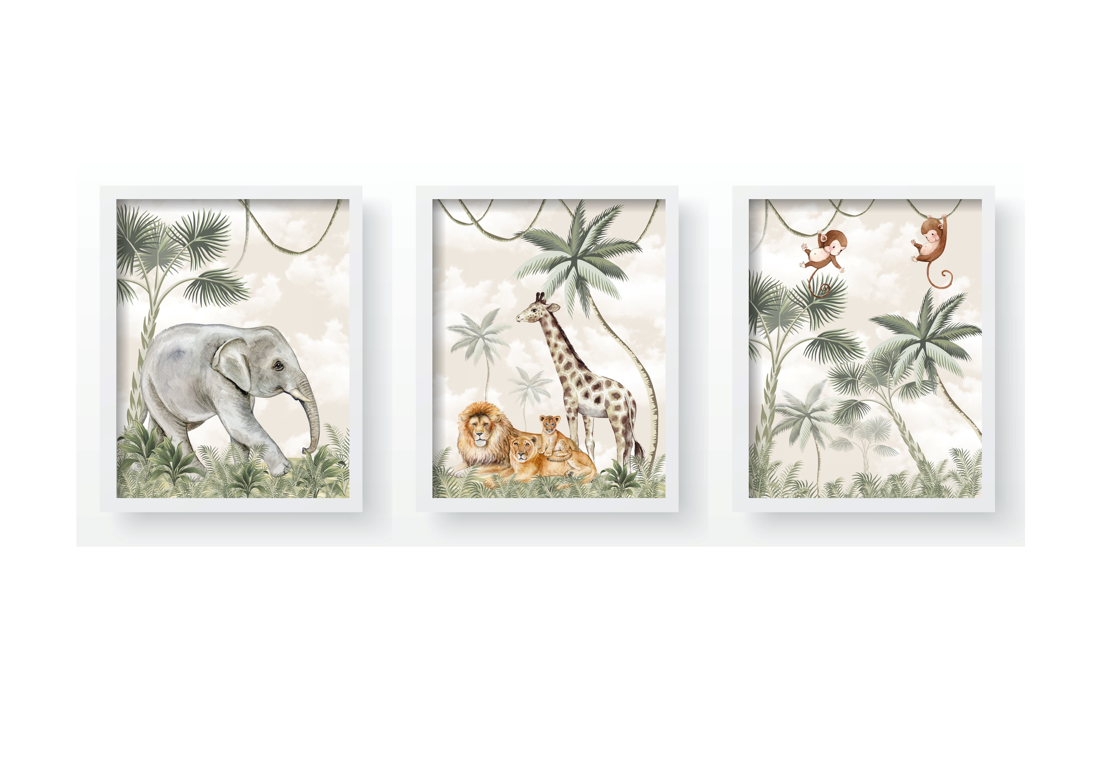 Quadro Decorativo Infantil Personalizado Safari Selva Leão Elefante Moldura MDF QD363