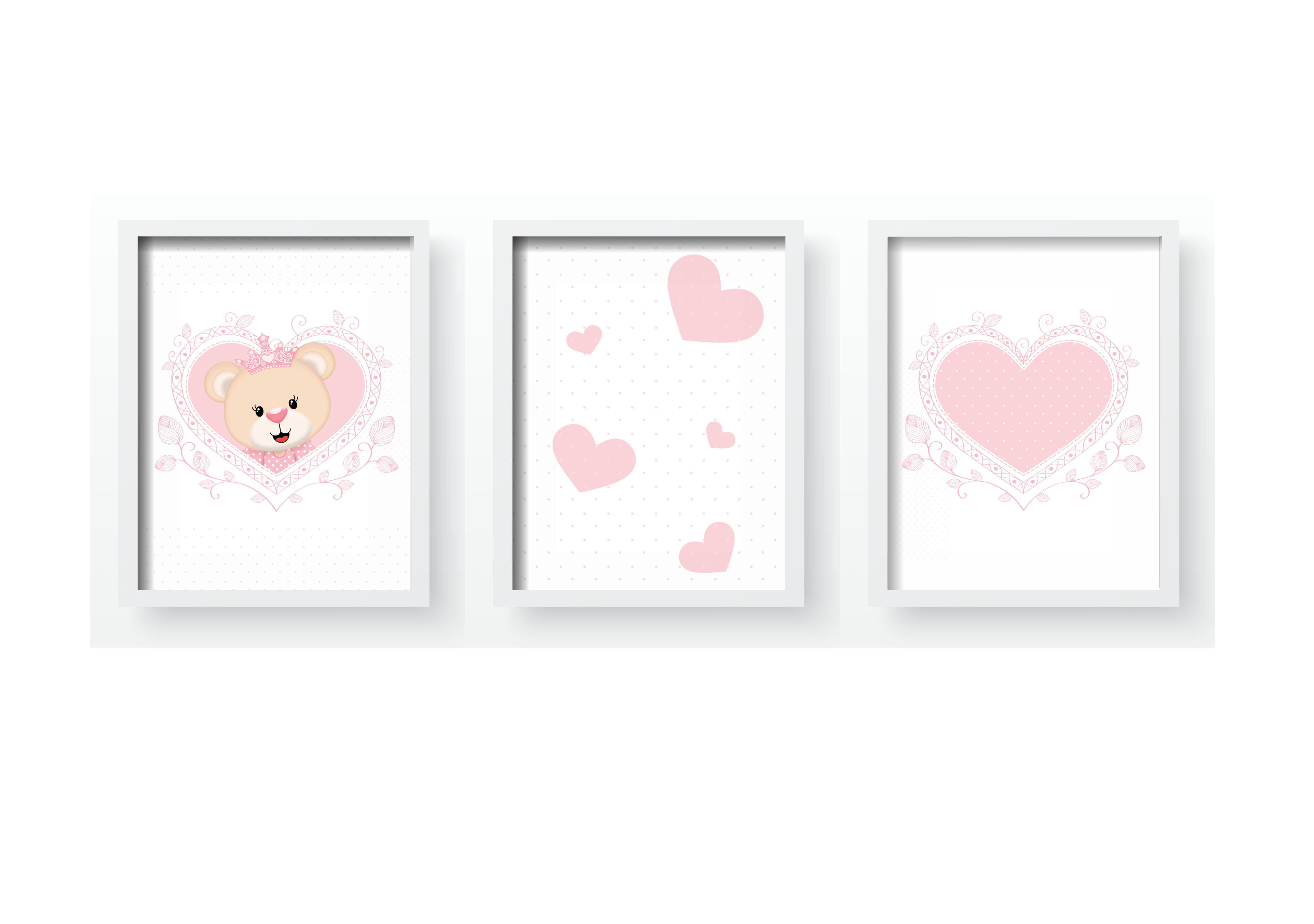 Quadro Decorativo Infantil Personalizado Ursa Princesa Rosa Moldura MDF QD353 Papel de parede  infantil, Enxovais para Bebê, Kits Berço, Kit Cama, faixa decorativa, régua do crescimento, quadros decorativos infantil.