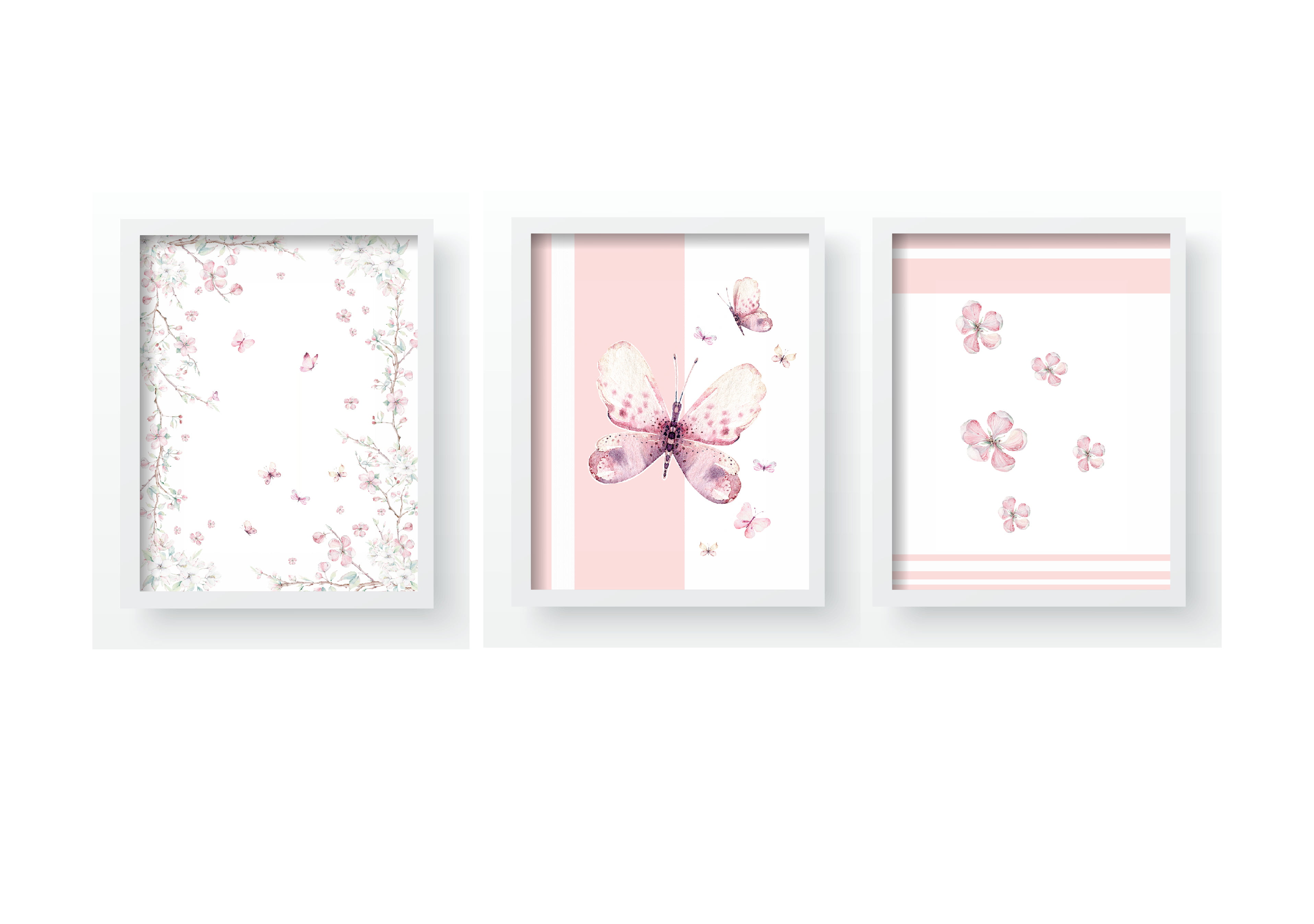 QUADROS DECORATIVOS FLORAL JARDIM BORBOLETAS ROSA INFANTIL - QD525