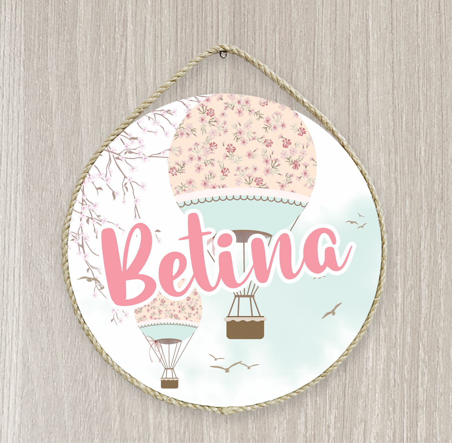 Porta Maternidade Balões floral pássaros árvore flores Personalizamos Nome PM09