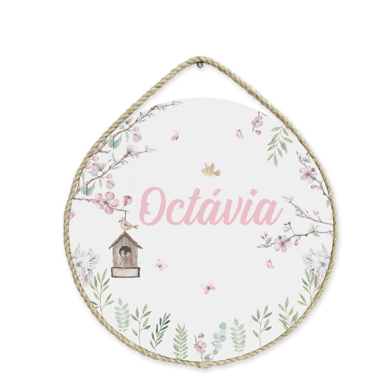 Porta Maternidade Personalizado Floral Jardim Pássaros Infantil - PM482