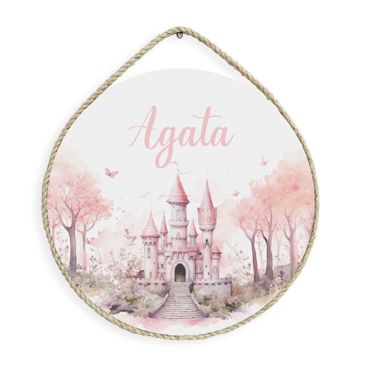 Porta Maternidade Personalizado Castelo Floresta Rosa Borboletas - PM624