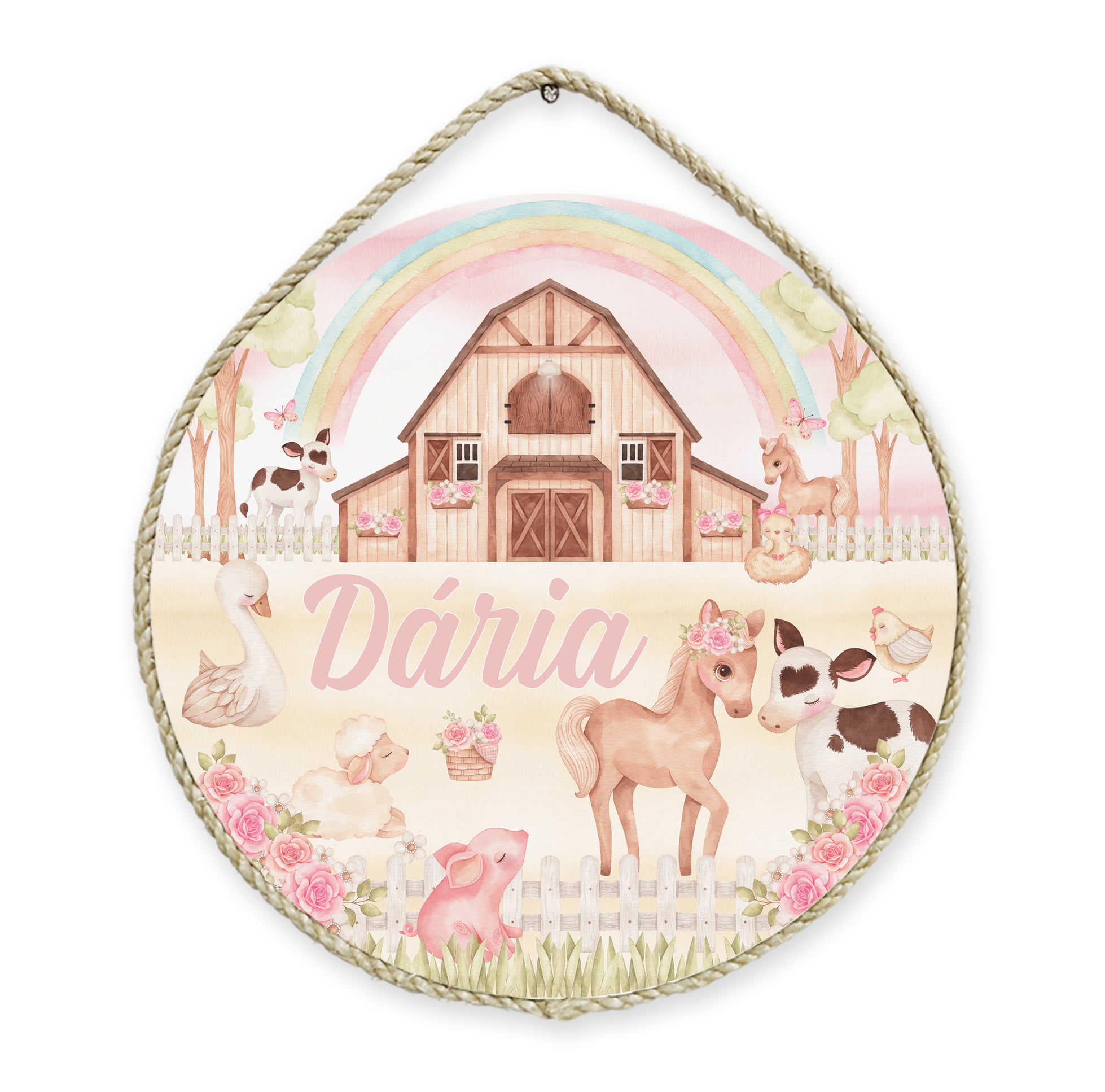 Porta Maternidade Fazendinha Animais Arco-íris Infantil Pm87