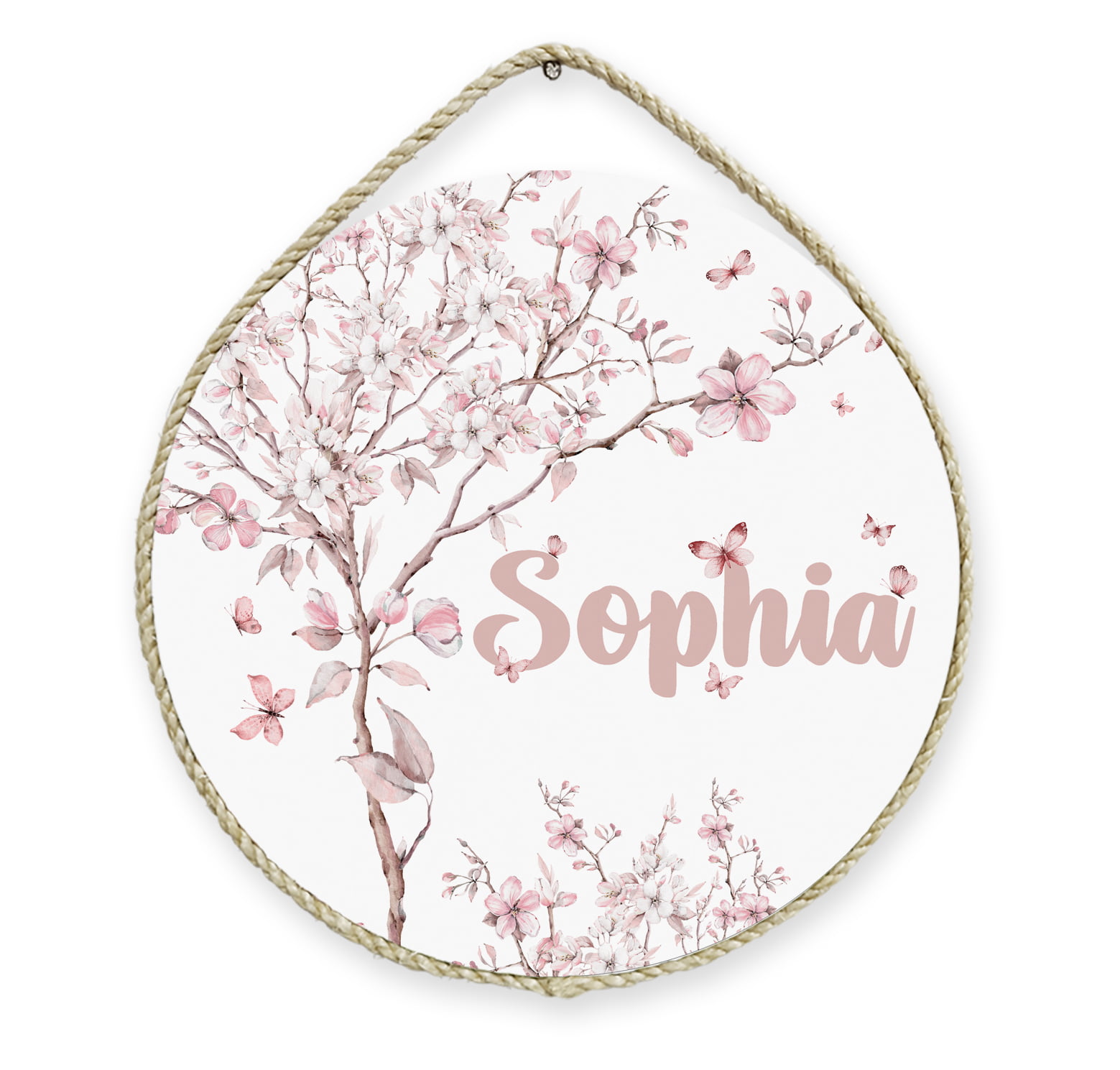Porta Maternidade Personalizado Infantil Floral com Árvores e Borboletas