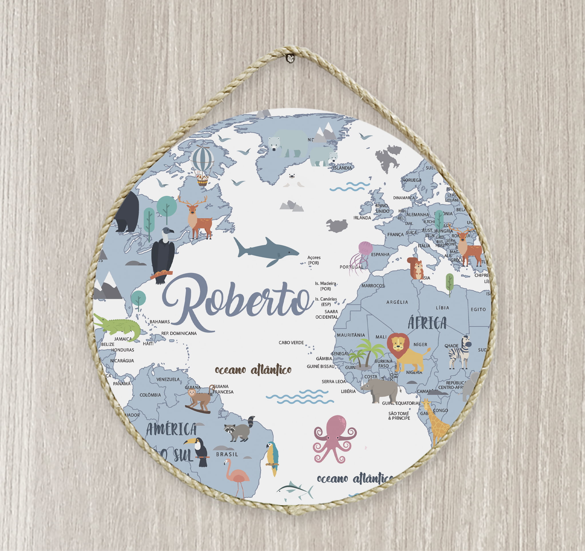 Porta Maternidade Personalizado Infantil Mapa Mundi PM158