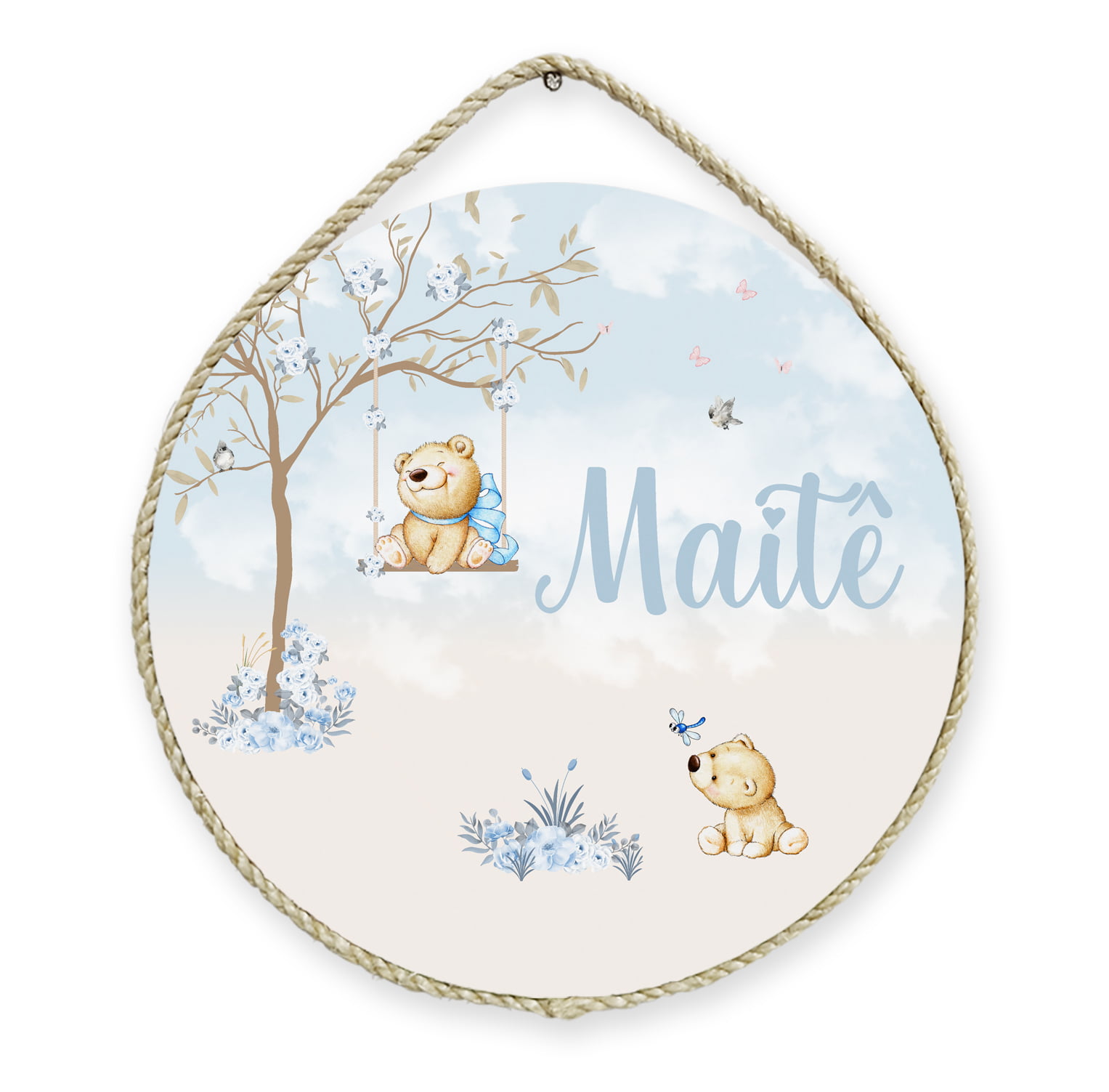Porta Maternidade Personalizado Ursinho no Balanço Infantil