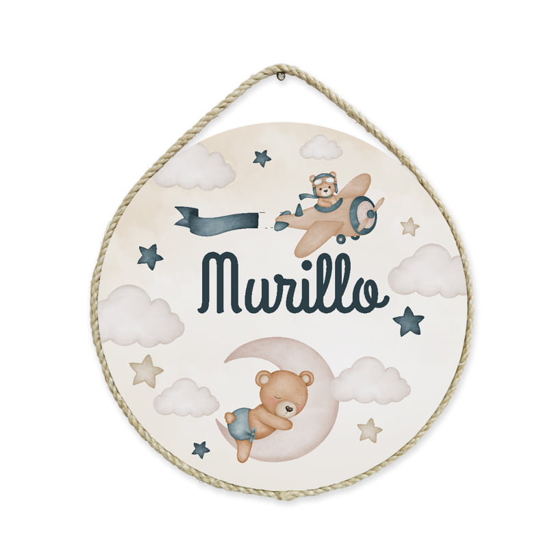 Porta Maternidade Ursinho Balão Menino Personalizado Infantil - PM503