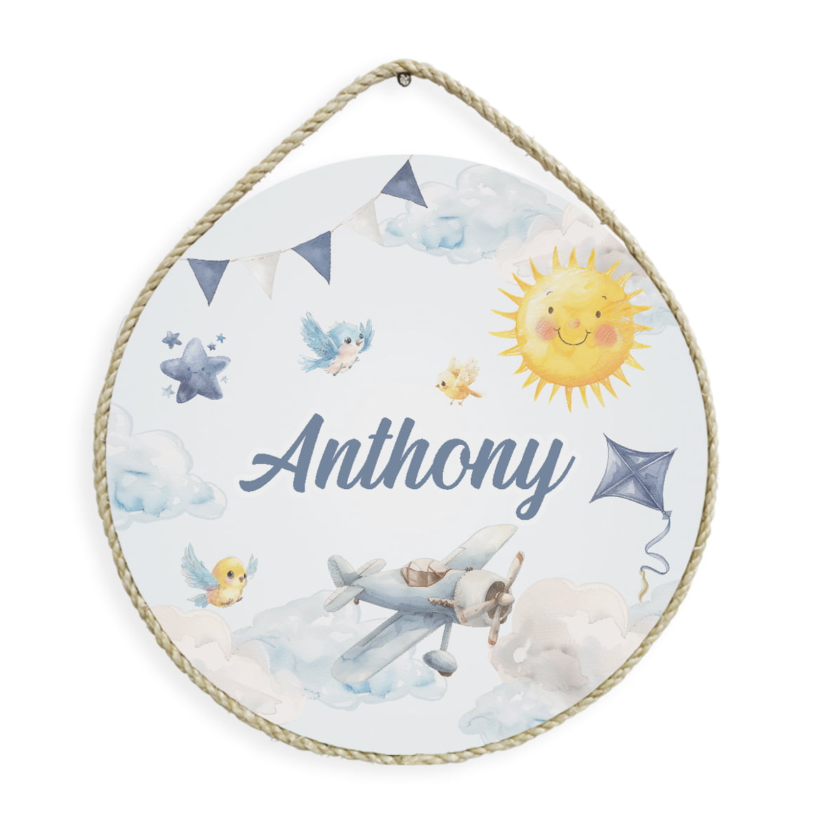 Porta Maternidade Urso Aviador e Aviões Azul Menino Personalizado
