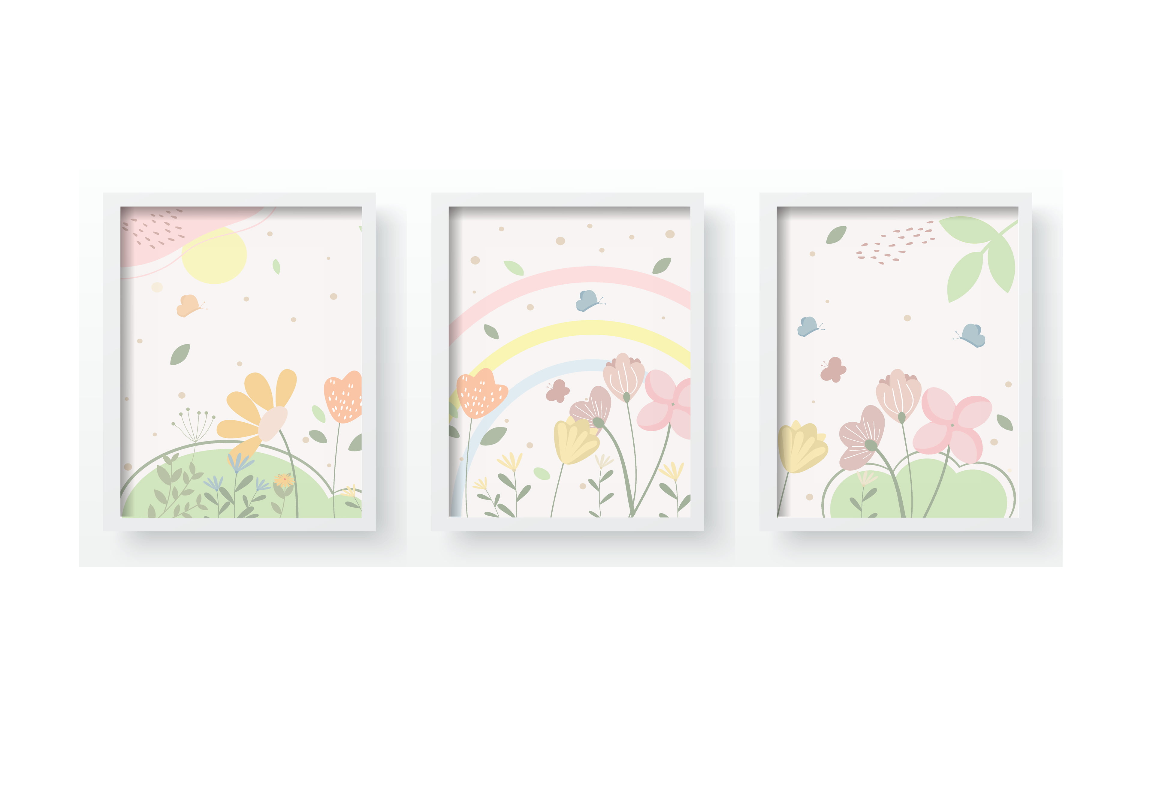 Quadro Decorativo floral arco-íris borboletas infantil bebê - qd605