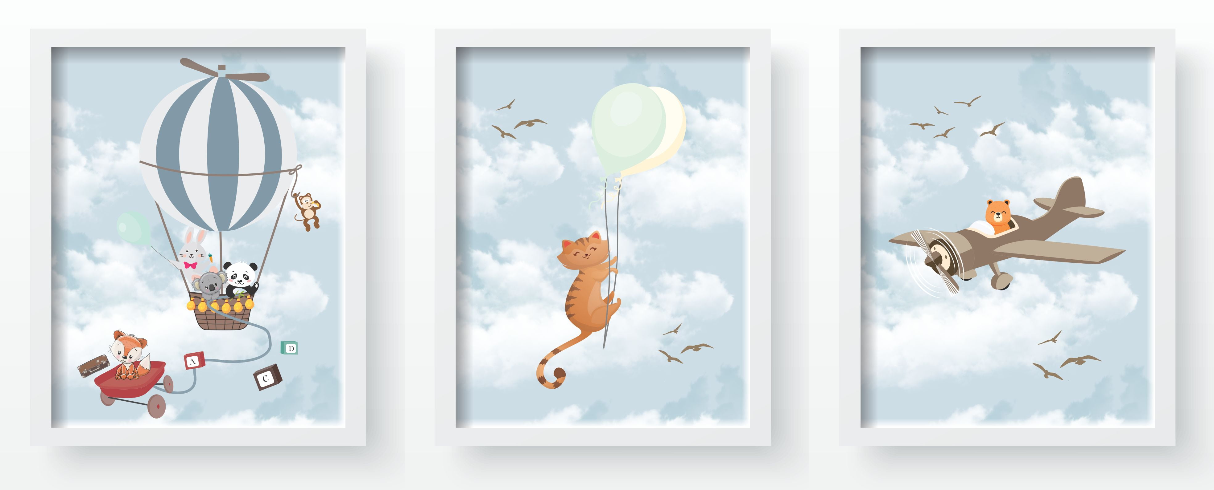 Quadro Decorativo Infantil de parede Safari com Aviões