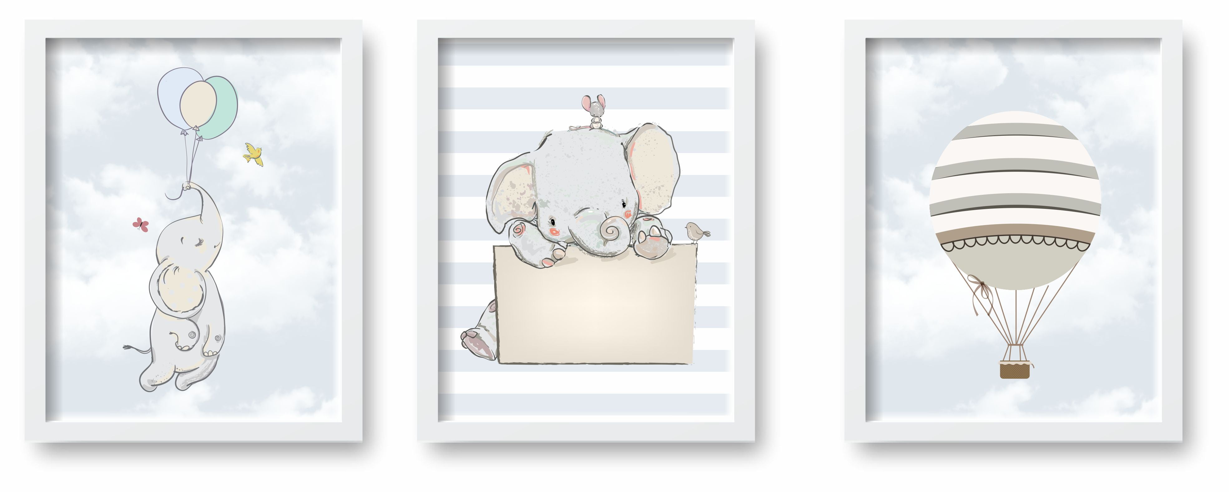 Quadro Decorativo Infantil de parede Elefantinhos Baloeiros