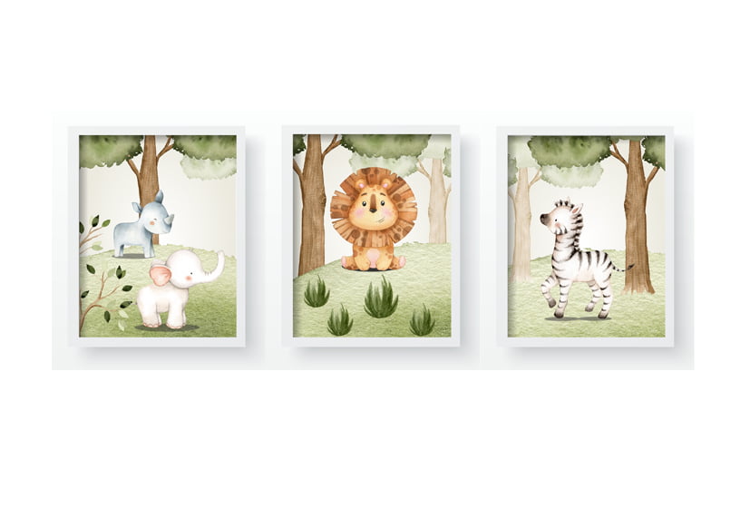 Quadros Decorativo Safari Animais Florestinha Infantil Qd479