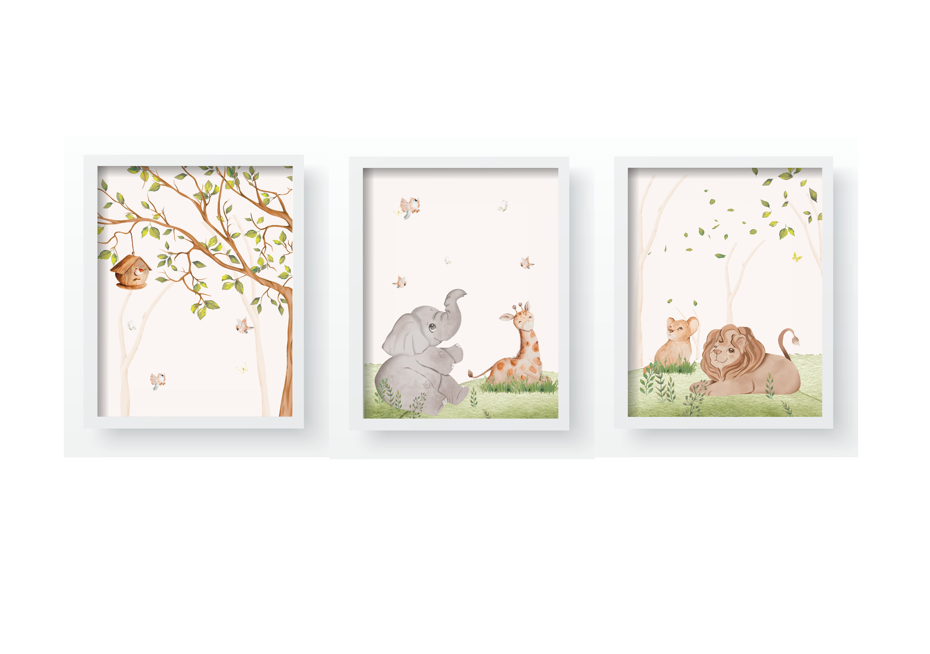 Quadros Decorativos Safari  animais floresta árvore Quarto infantil bebê- QD541