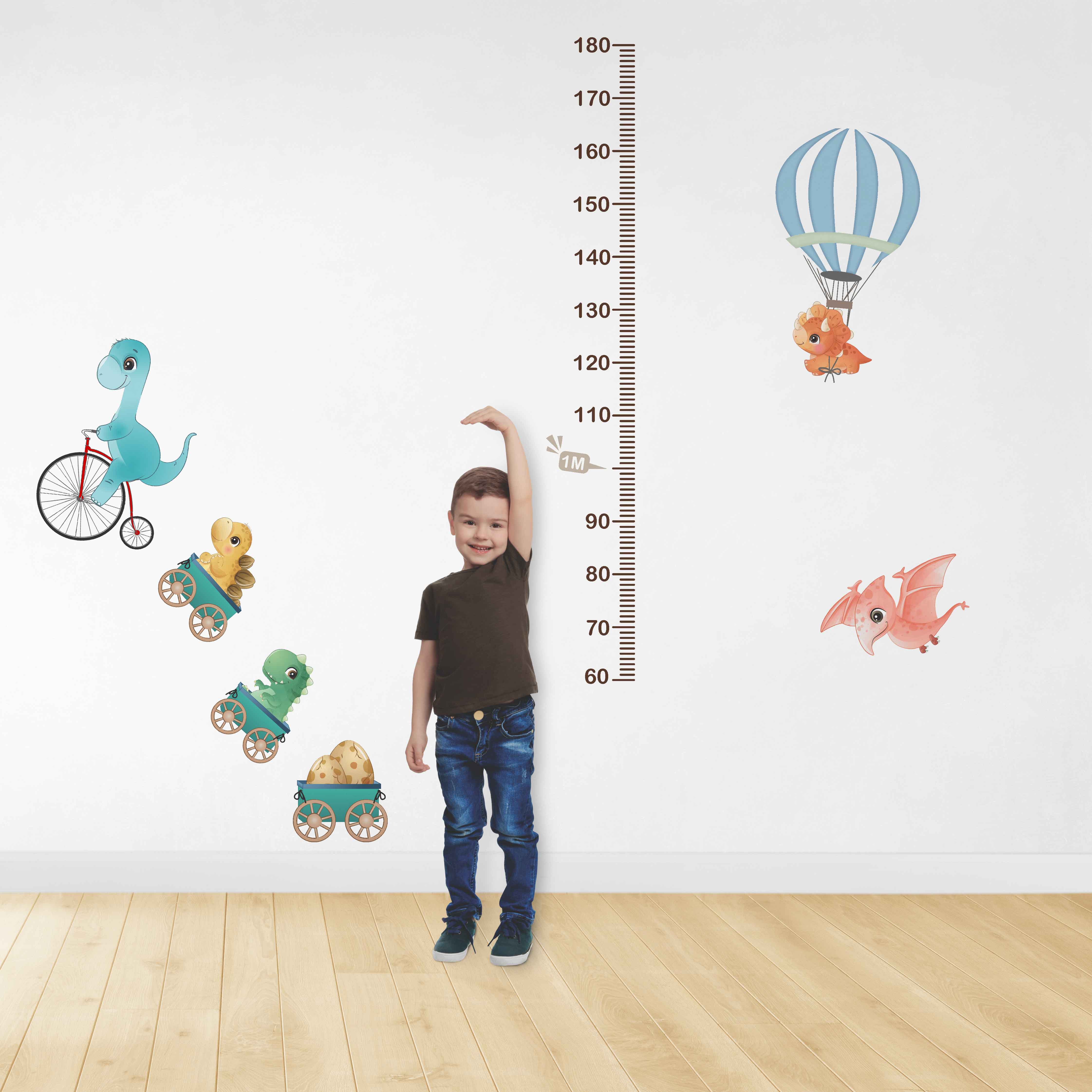 Adesivo Régua De Crescimento Infantil Dinossauro Bicicleta - SKU335 Papel de parede  infantil, Enxovais para Bebê, Kits Berço, Kit Cama, faixa decorativa, régua do crescimento, quadros decorativos infantil.