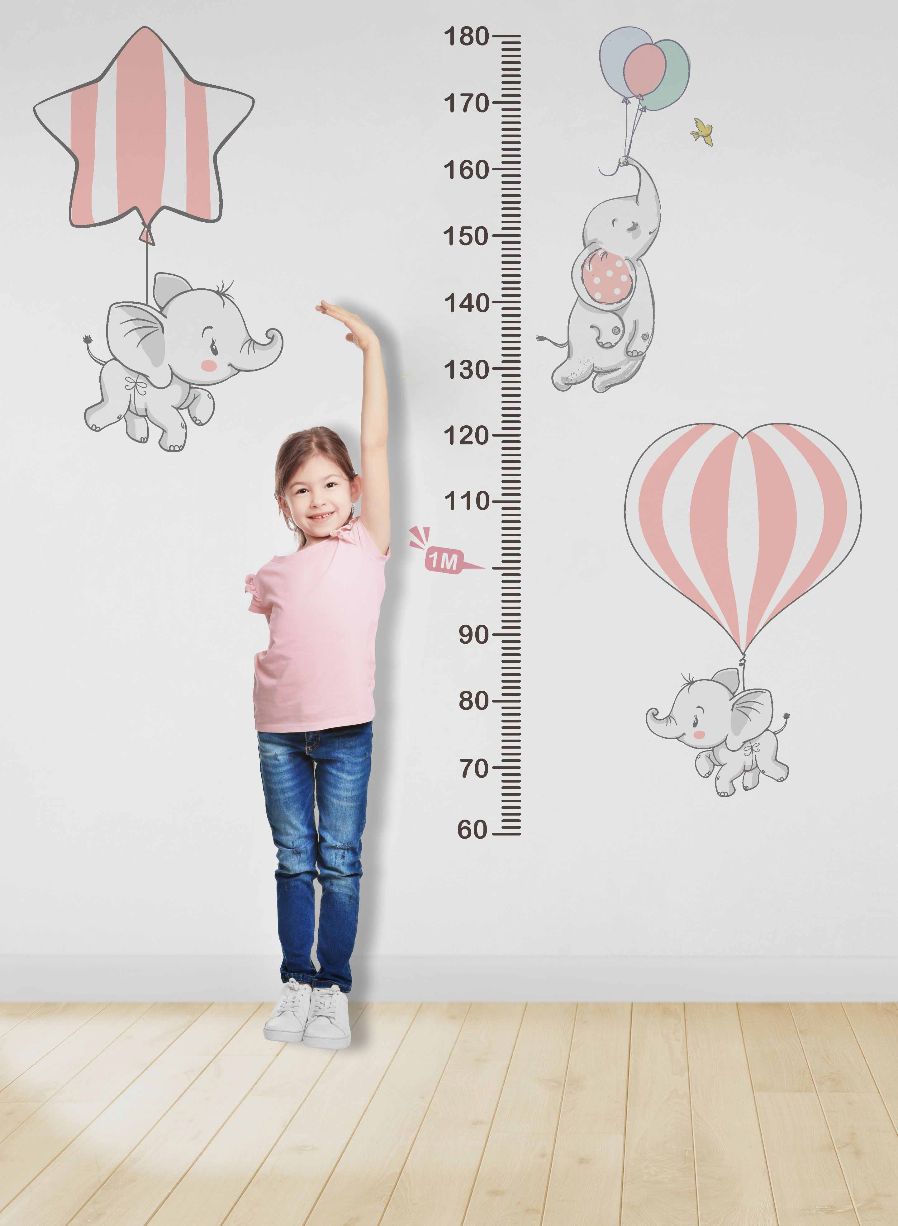 Régua do Crescimento Infantil Elefantinhos Rosa