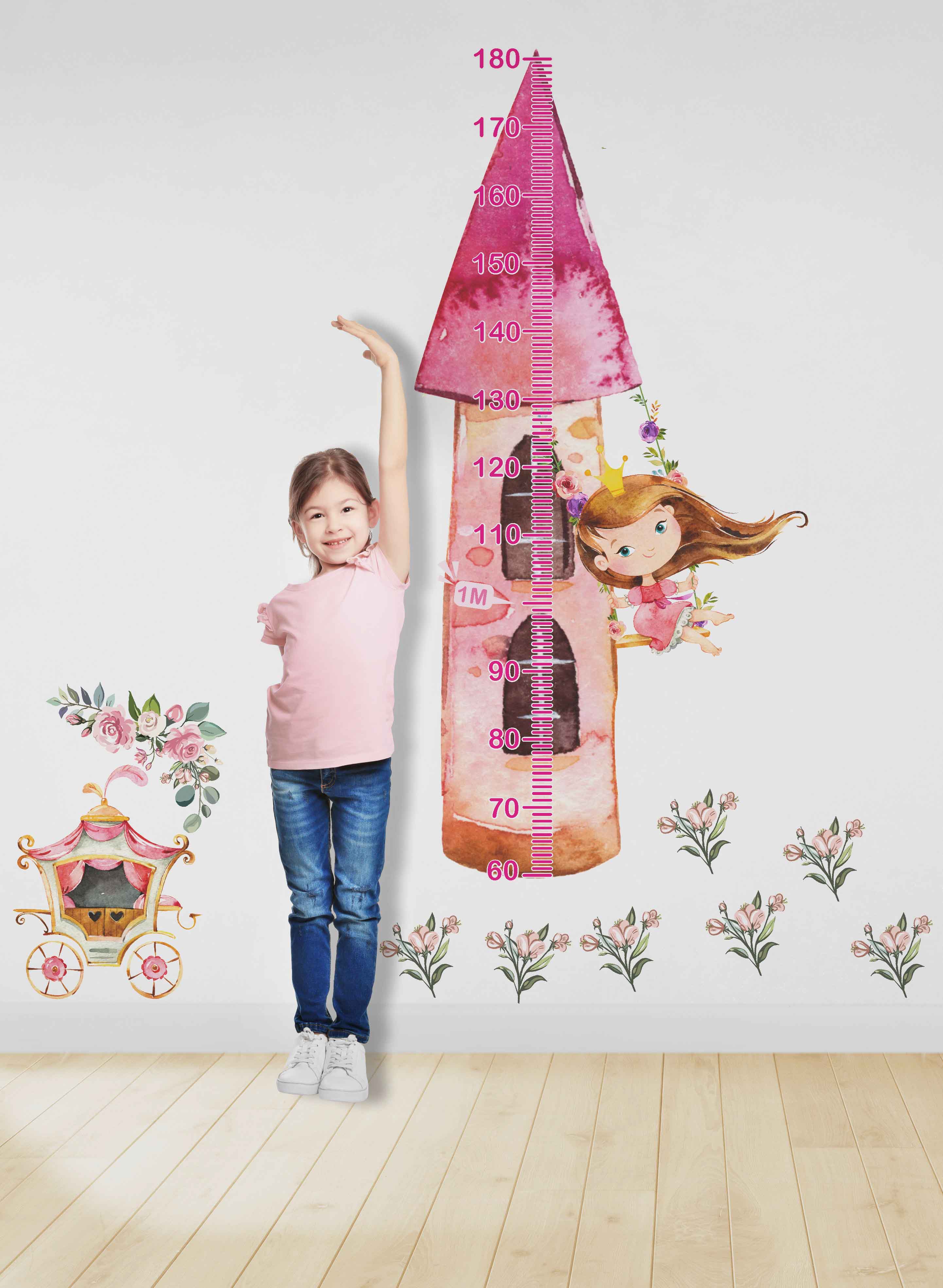 Régua de Crescimento Infantil Princesa no Balanço com Flores – Decoração Delicada e Encantadora