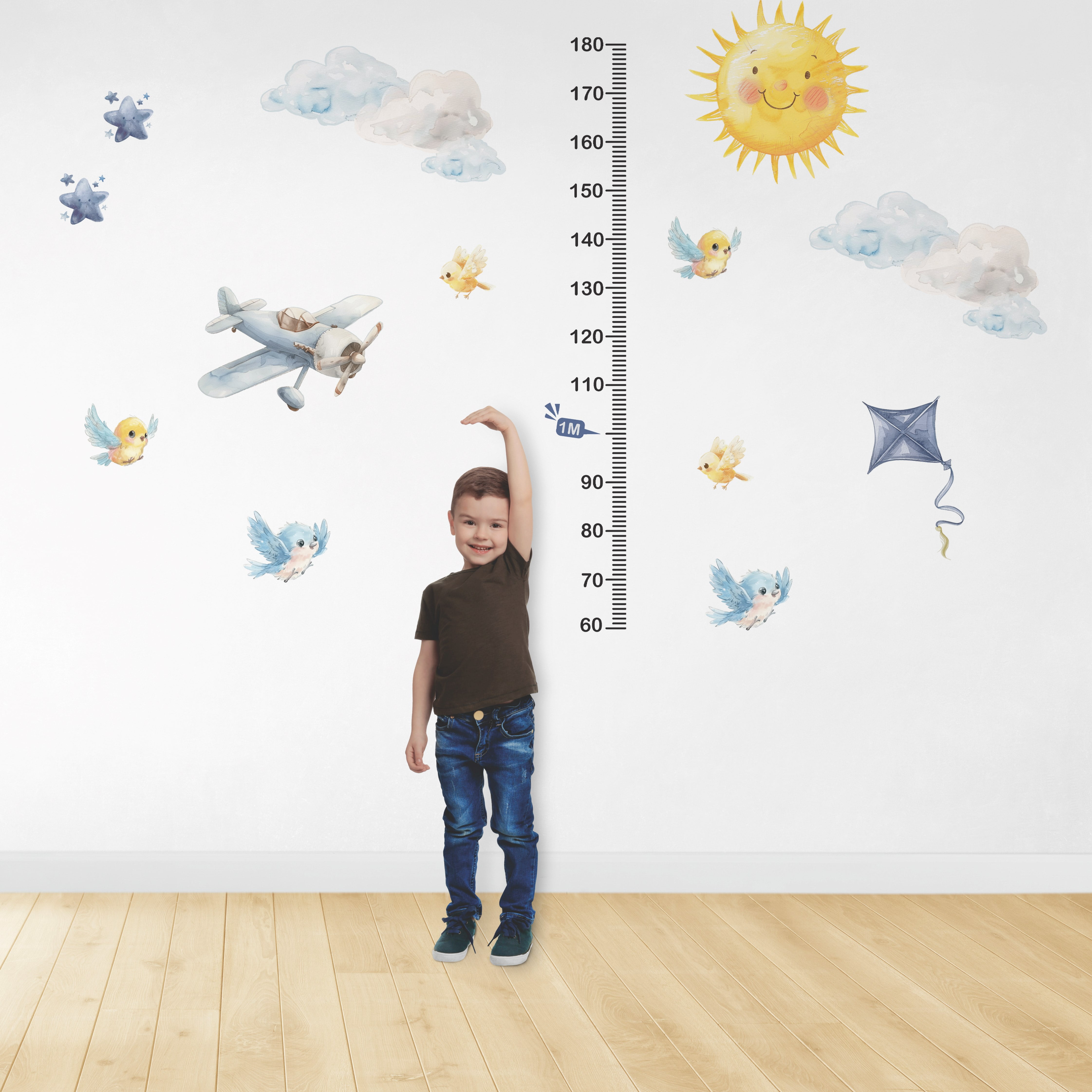 Régua do Crescimento avião céu azul passarinhos infantil