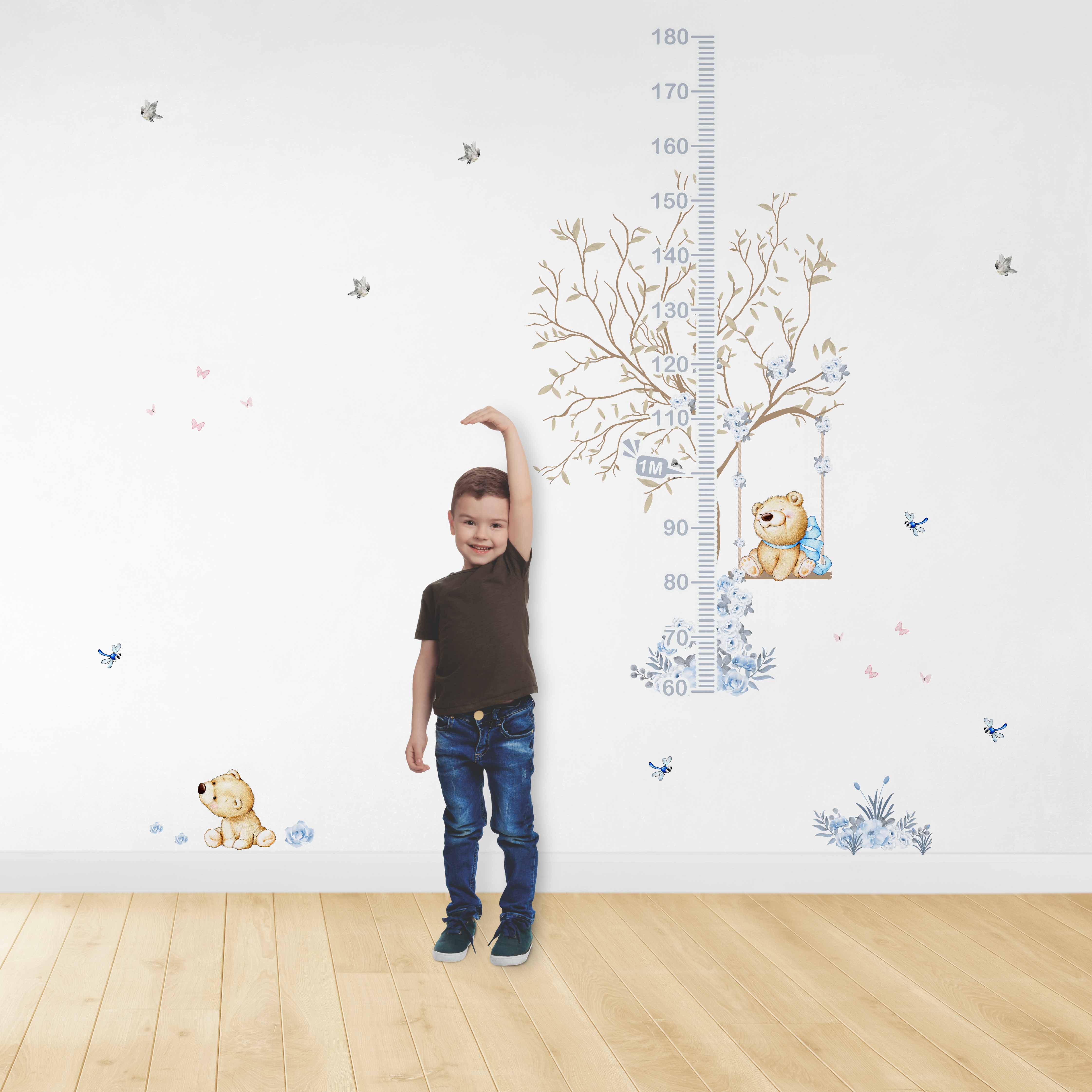 Régua Medidora de Crescimento Infantil Ursinho Floral – Decoração Afetiva - RG229