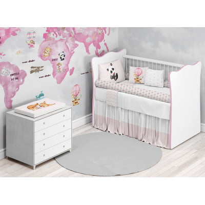 Kit Berço Enxoval de Bebê Safari Mapa Mundi Rose 23 PÇS - KT66