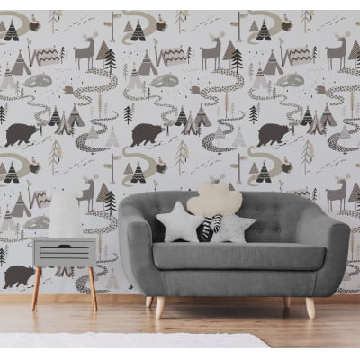 Papel De Parede Aldeias Safari Floresta índio Infantil Bebê VR574